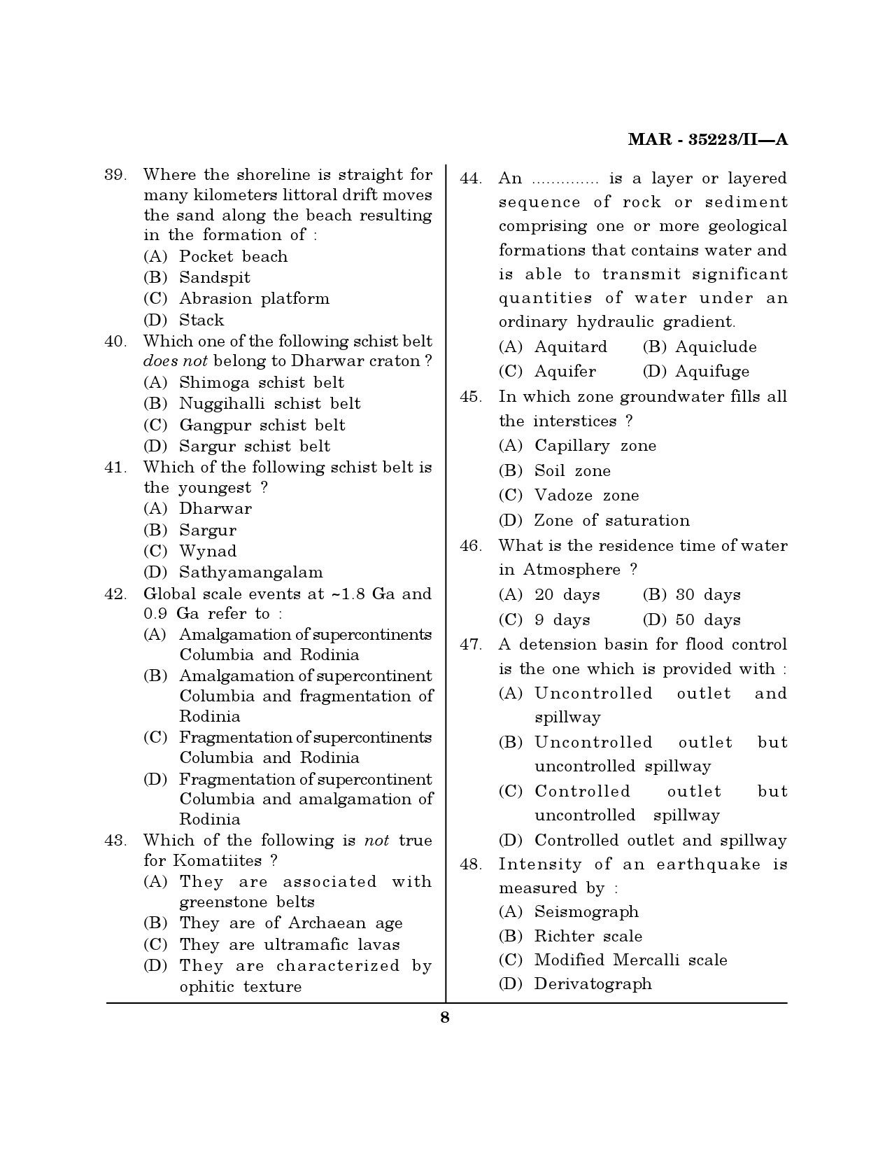 MH SET Earth Science Question Paper II March 2023 7