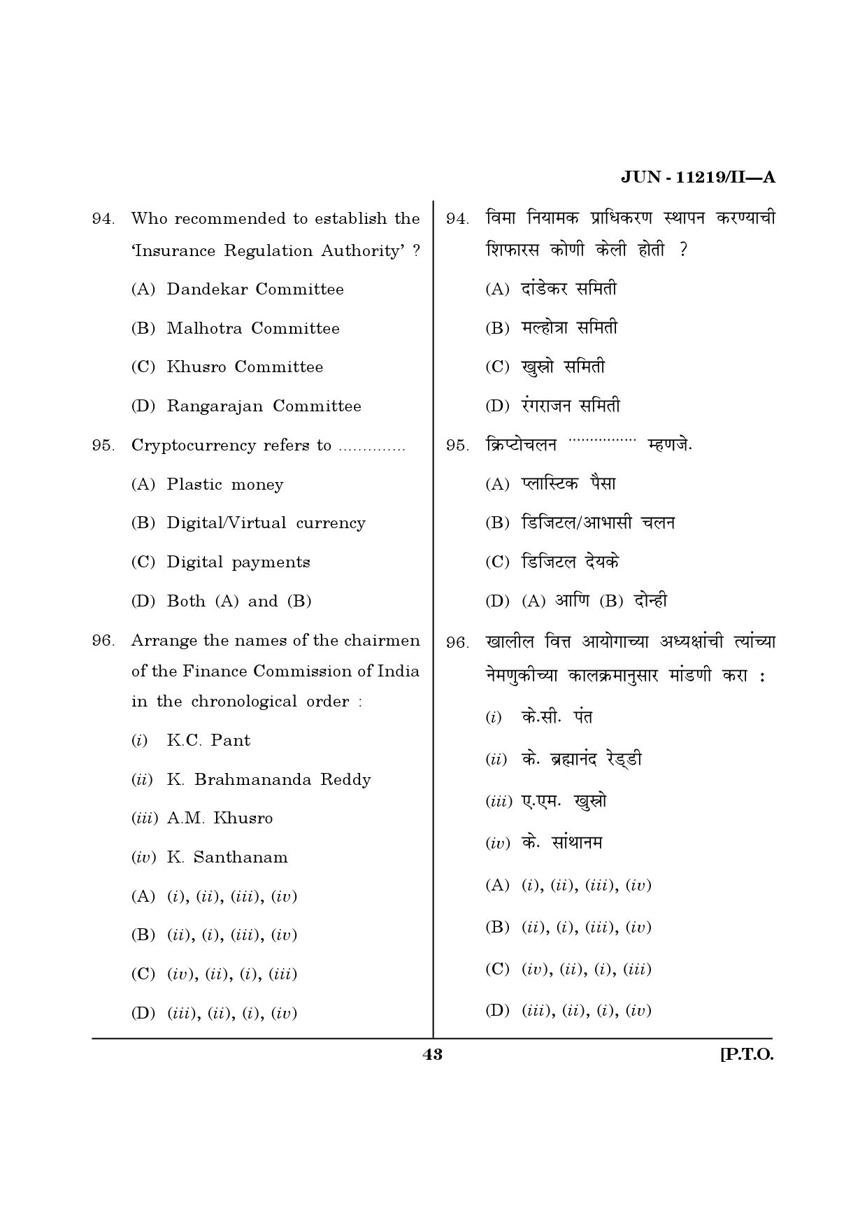 Maharashtra SET Economics Question Paper II June 2019 42