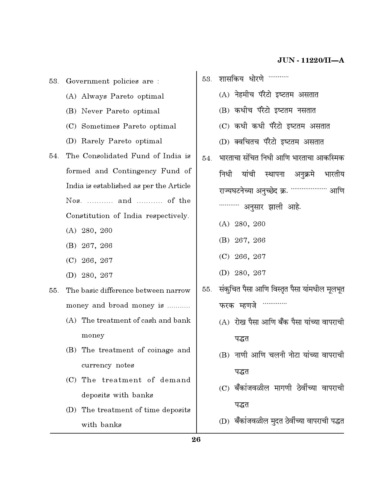 Maharashtra SET Economics Question Paper II June 2020 25