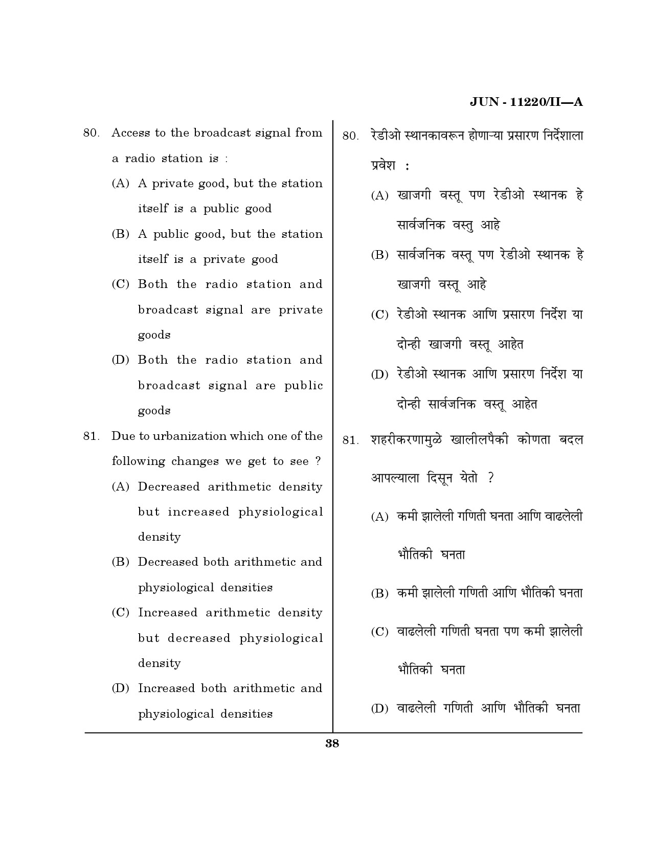 Maharashtra SET Economics Question Paper II June 2020 37