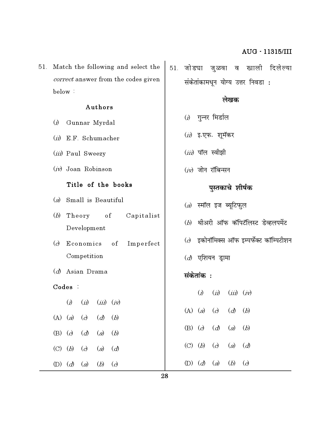 Maharashtra SET Economics Question Paper III August 2015 27
