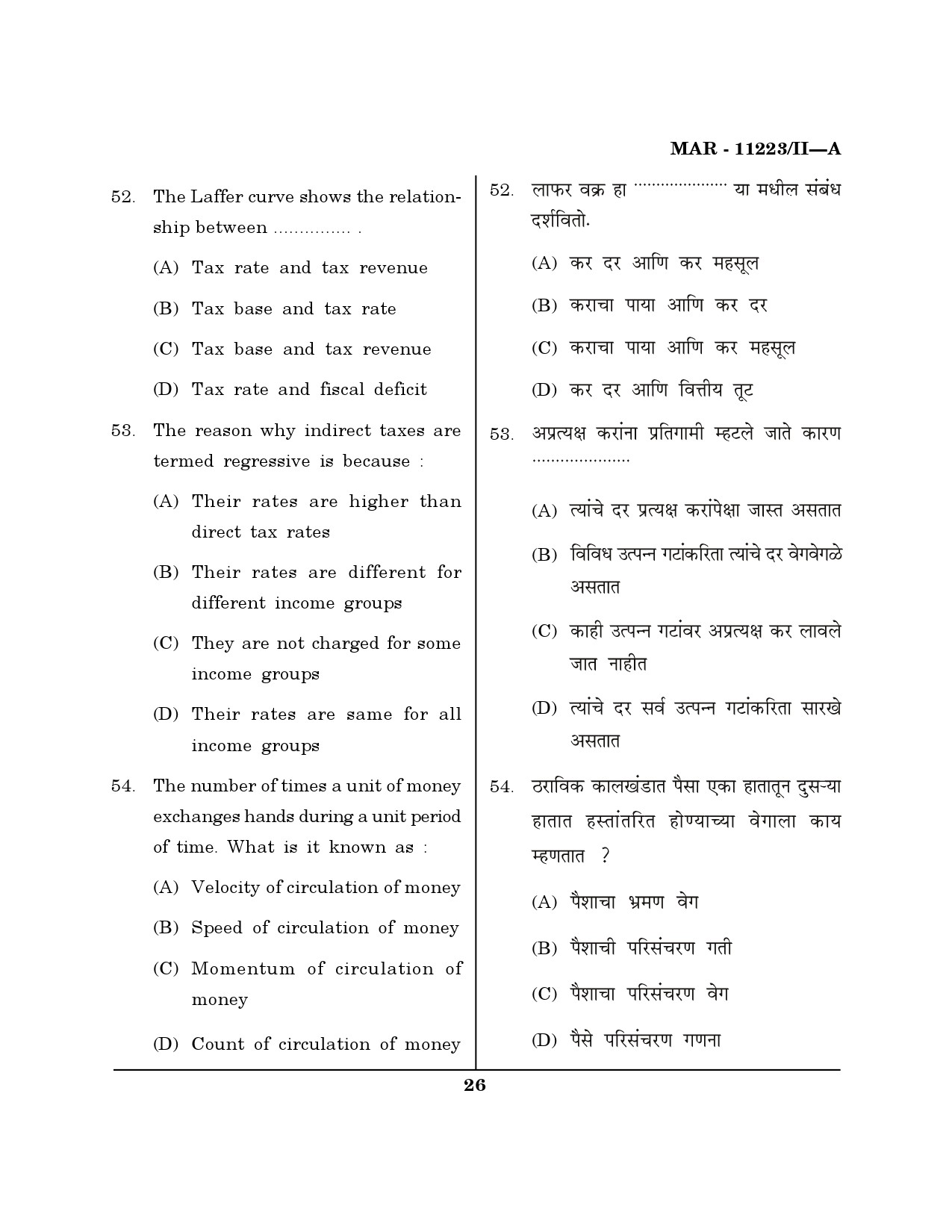 MH SET Economics Question Paper II March 2023 25