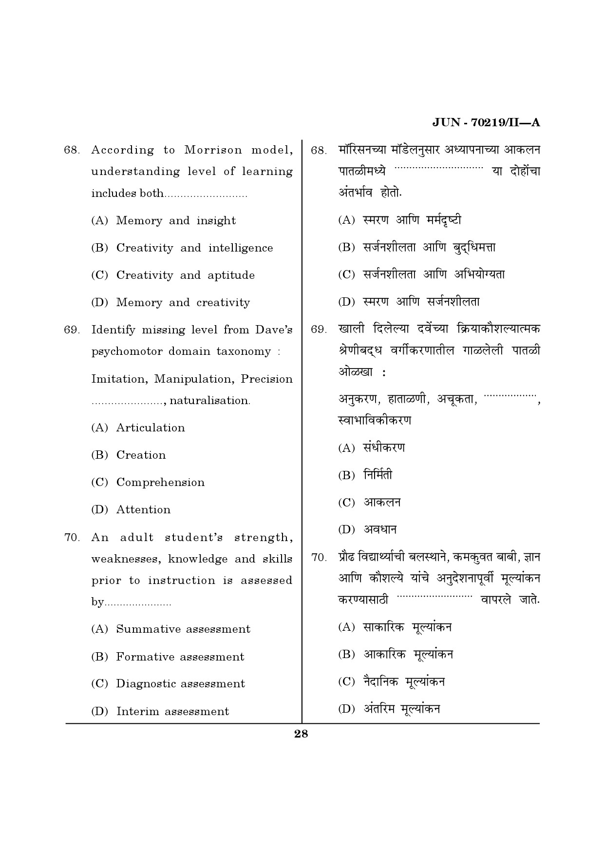 Maharashtra SET Education Question Paper II June 2019 27
