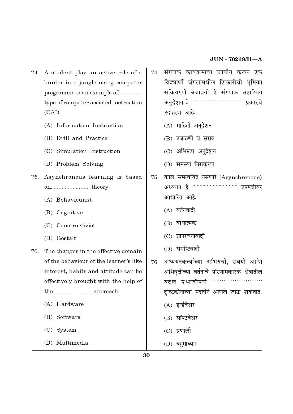 Maharashtra SET Education Question Paper II June 2019 29