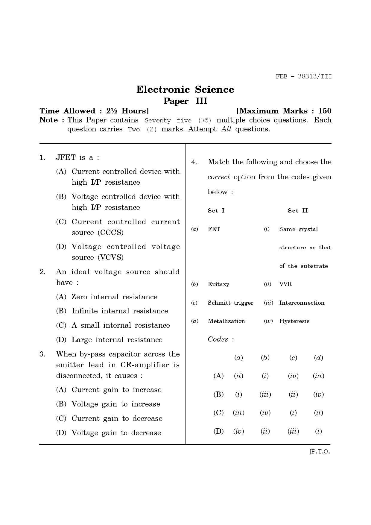 Maharashtra SET Electronics Science Question Paper III February 2013 1