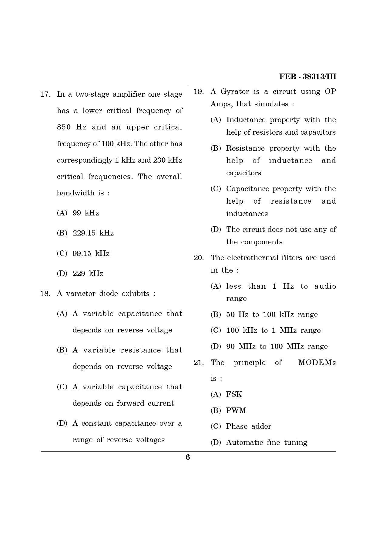 Maharashtra SET Electronics Science Question Paper III February 2013 6