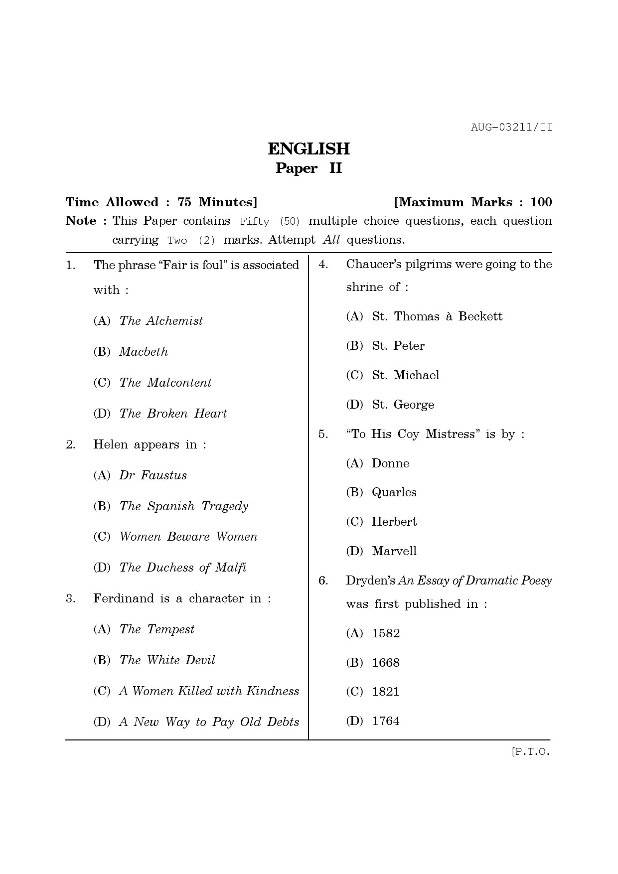 Maharashtra SET English Question Paper II August 2011 1
