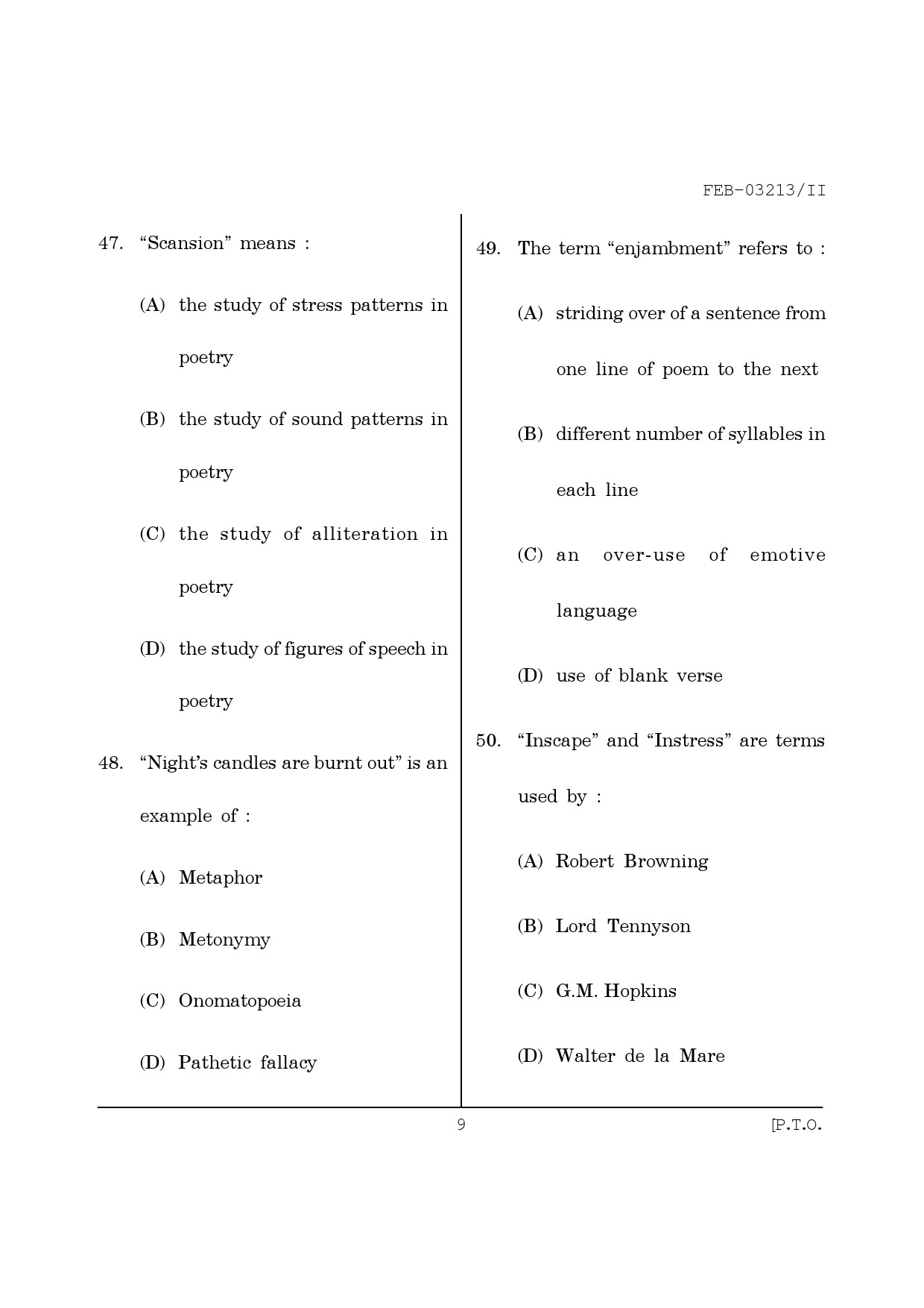 Maharashtra SET English Question Paper II February 2013 9