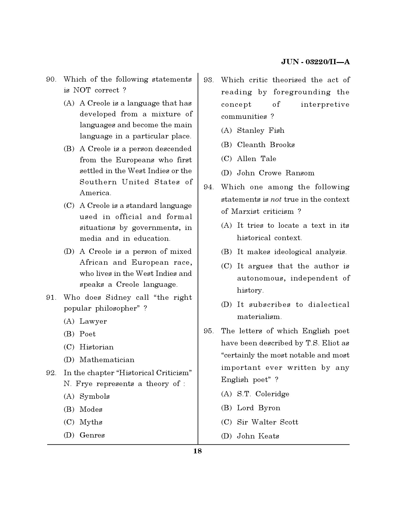 Maharashtra SET English Question Paper II June 2020 17