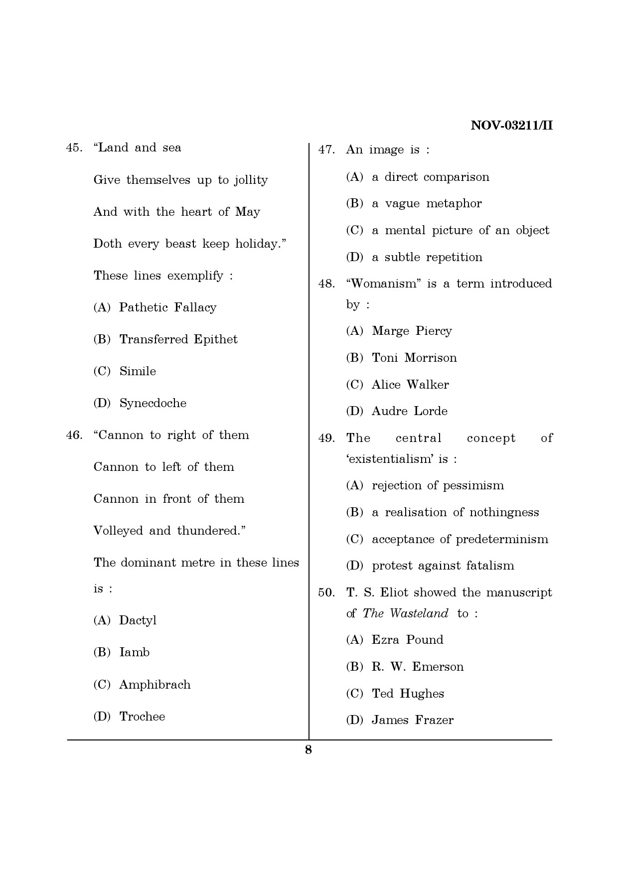 Maharashtra SET English Question Paper II November 2011 8