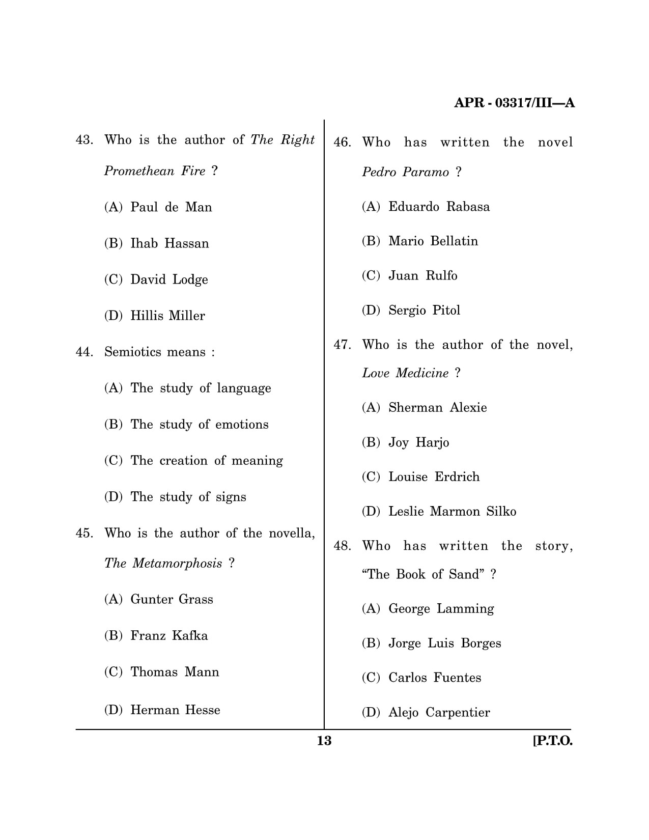 Maharashtra SET English Question Paper III April 2017 12