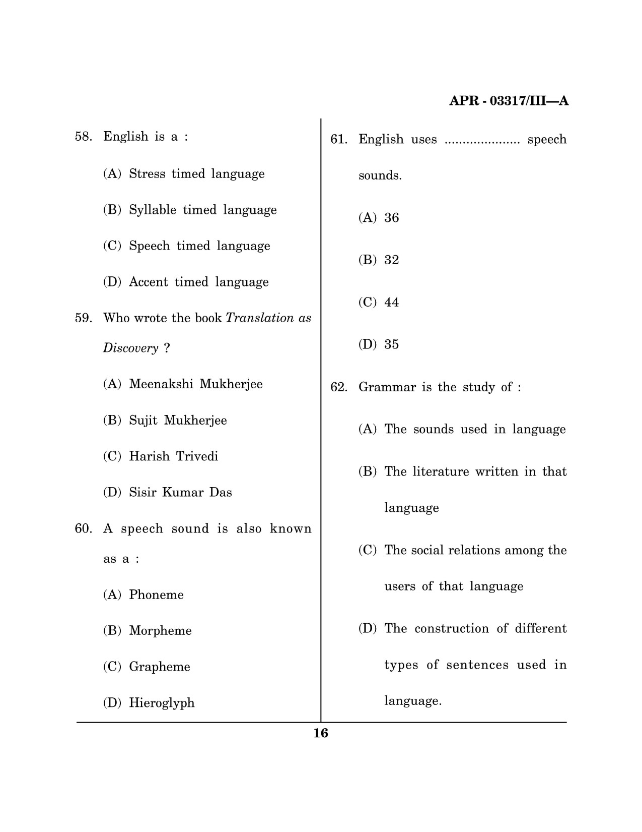 Maharashtra SET English Question Paper III April 2017 15