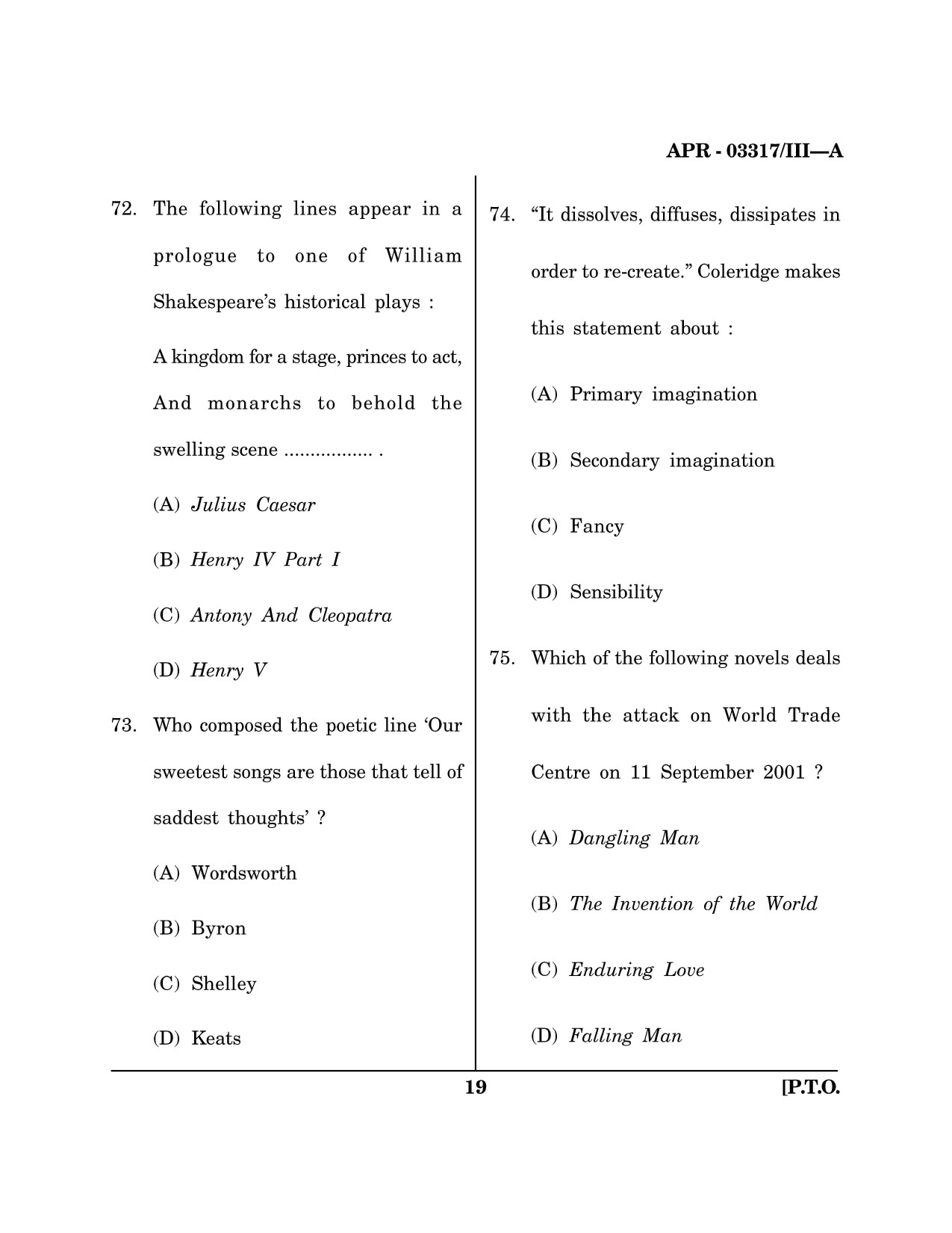 Maharashtra SET English Question Paper III April 2017 18