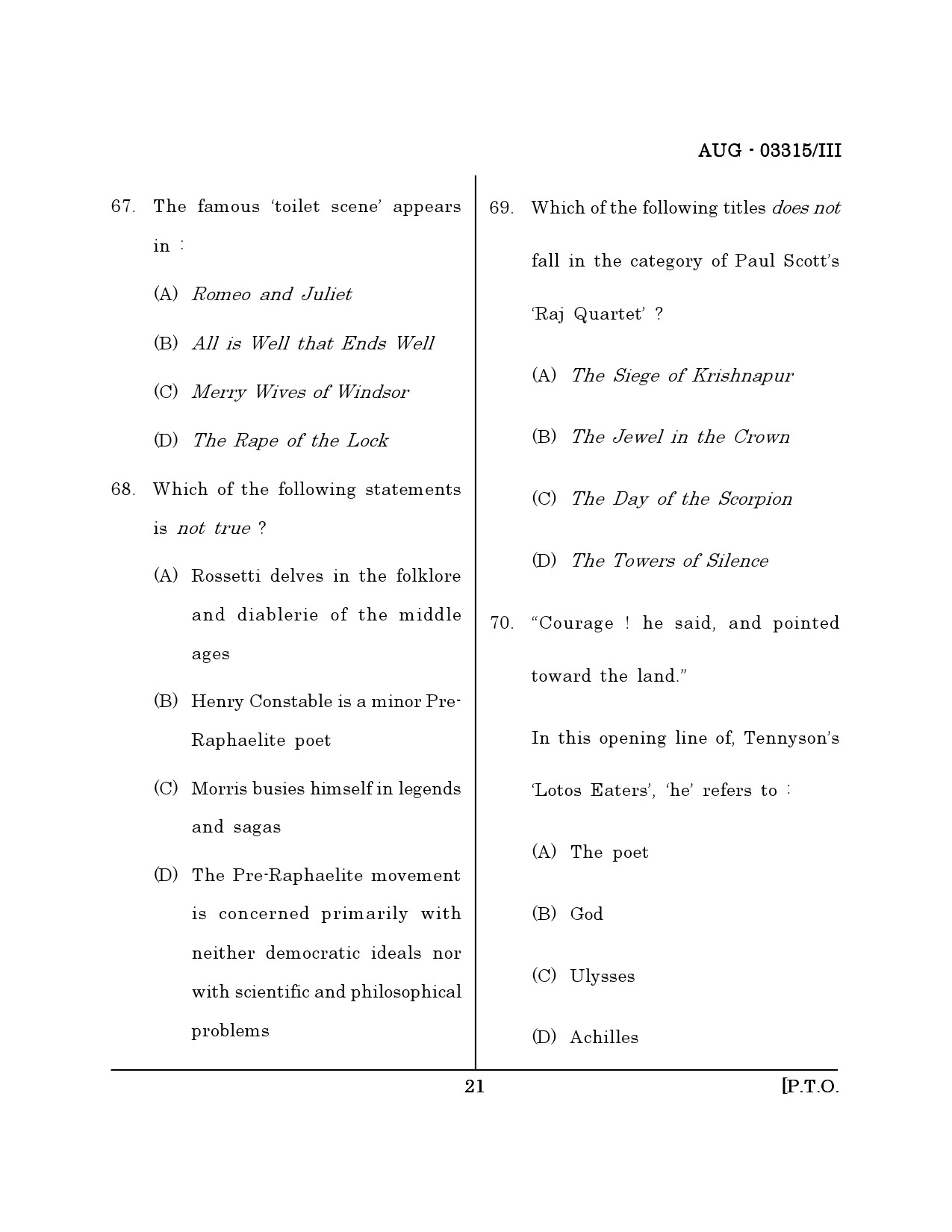 Maharashtra SET English Question Paper III April 2017 20