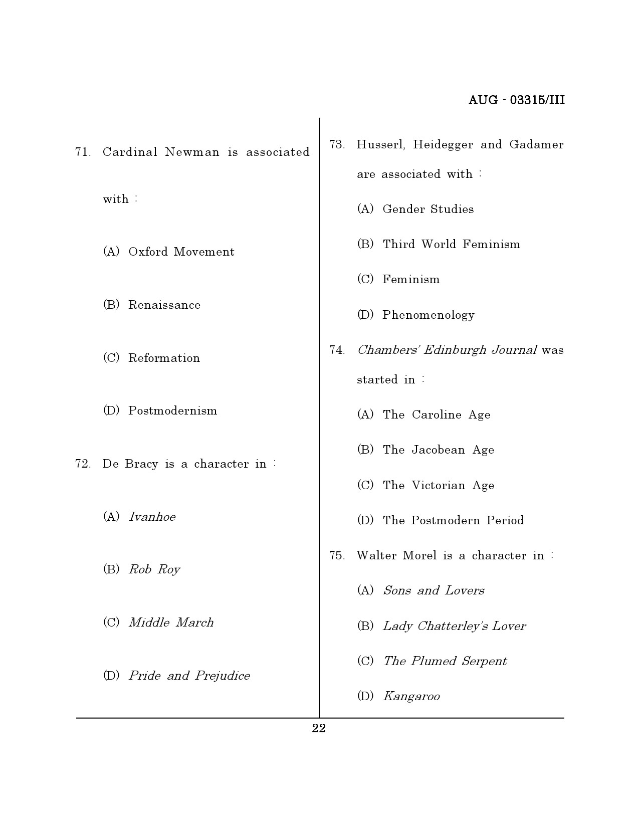 Maharashtra SET English Question Paper III April 2017 21