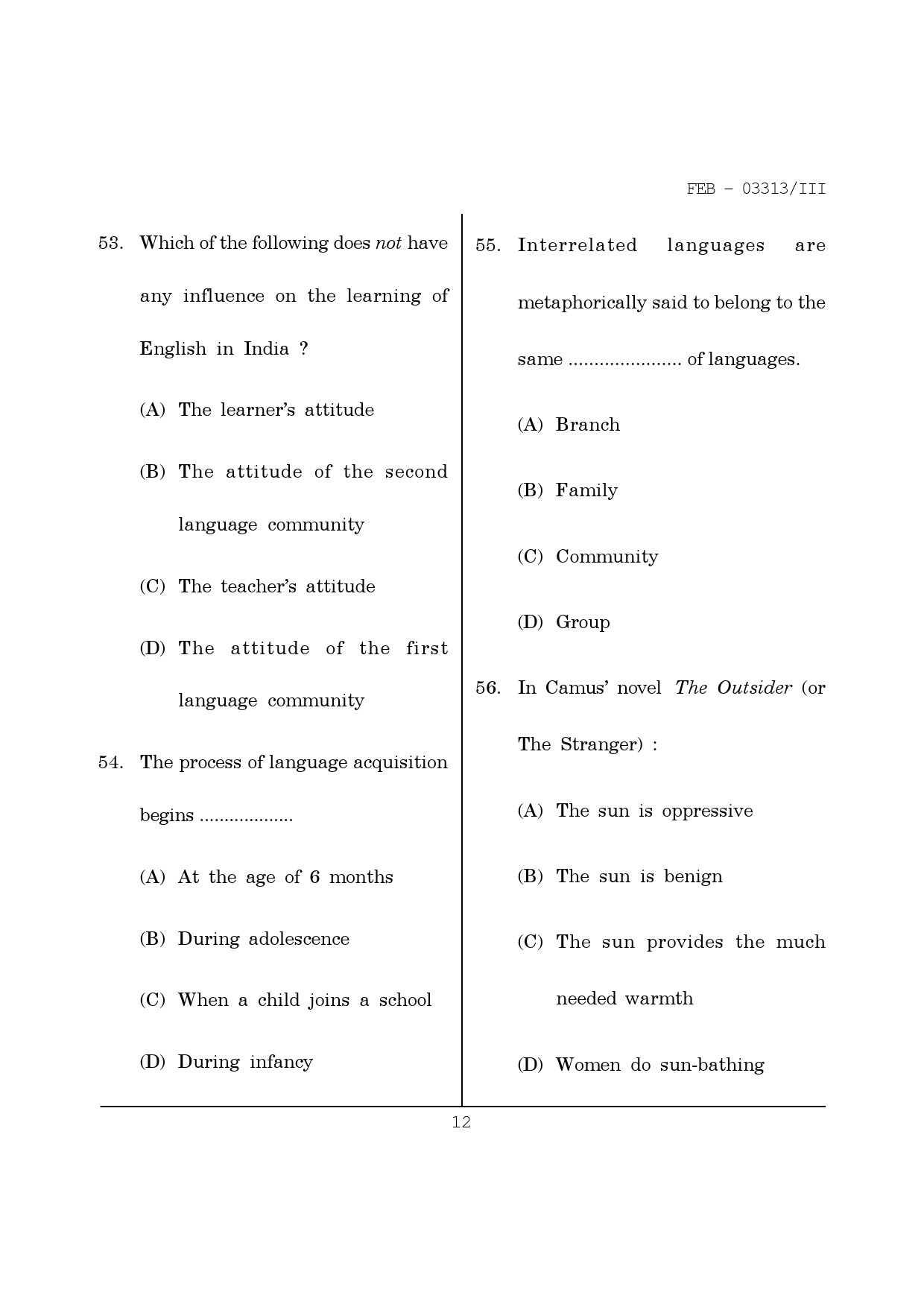 Maharashtra SET English Question Paper III February 2013 12
