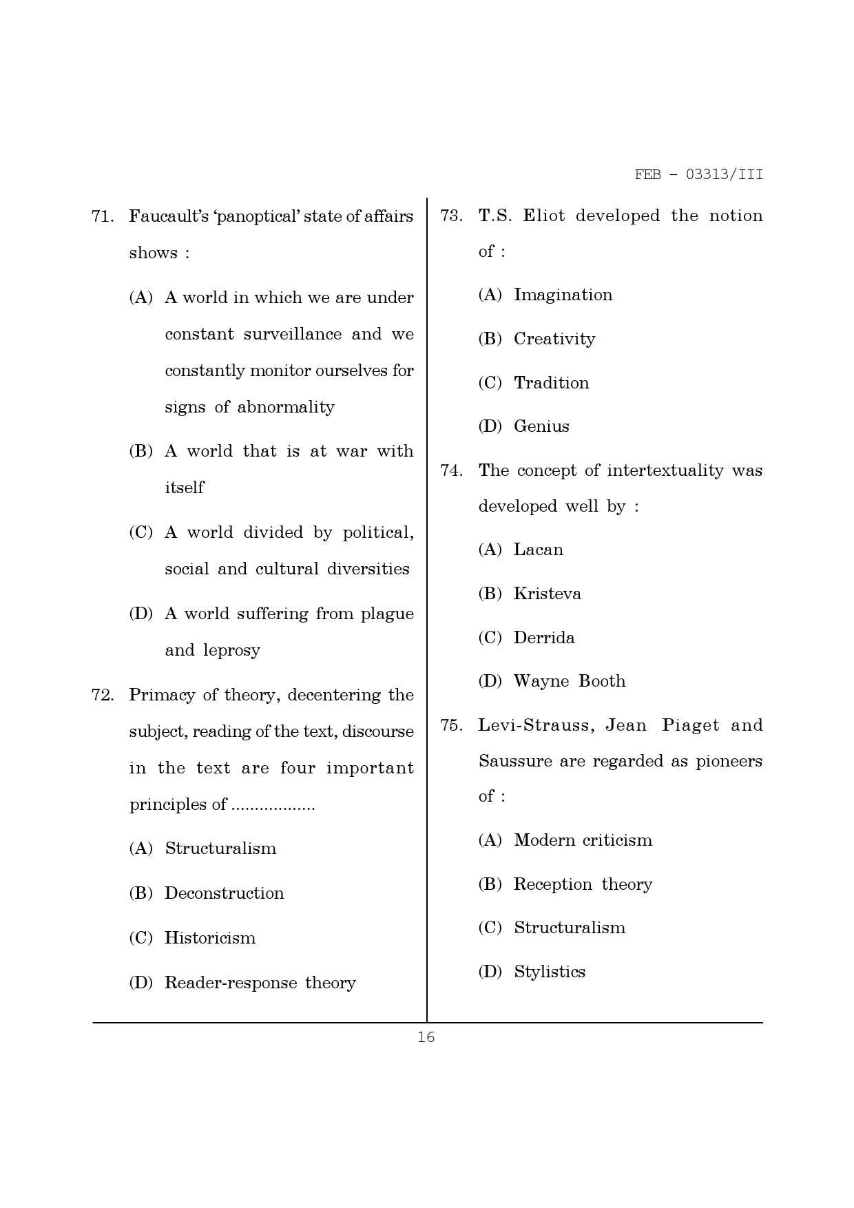 Maharashtra SET English Question Paper III February 2013 16