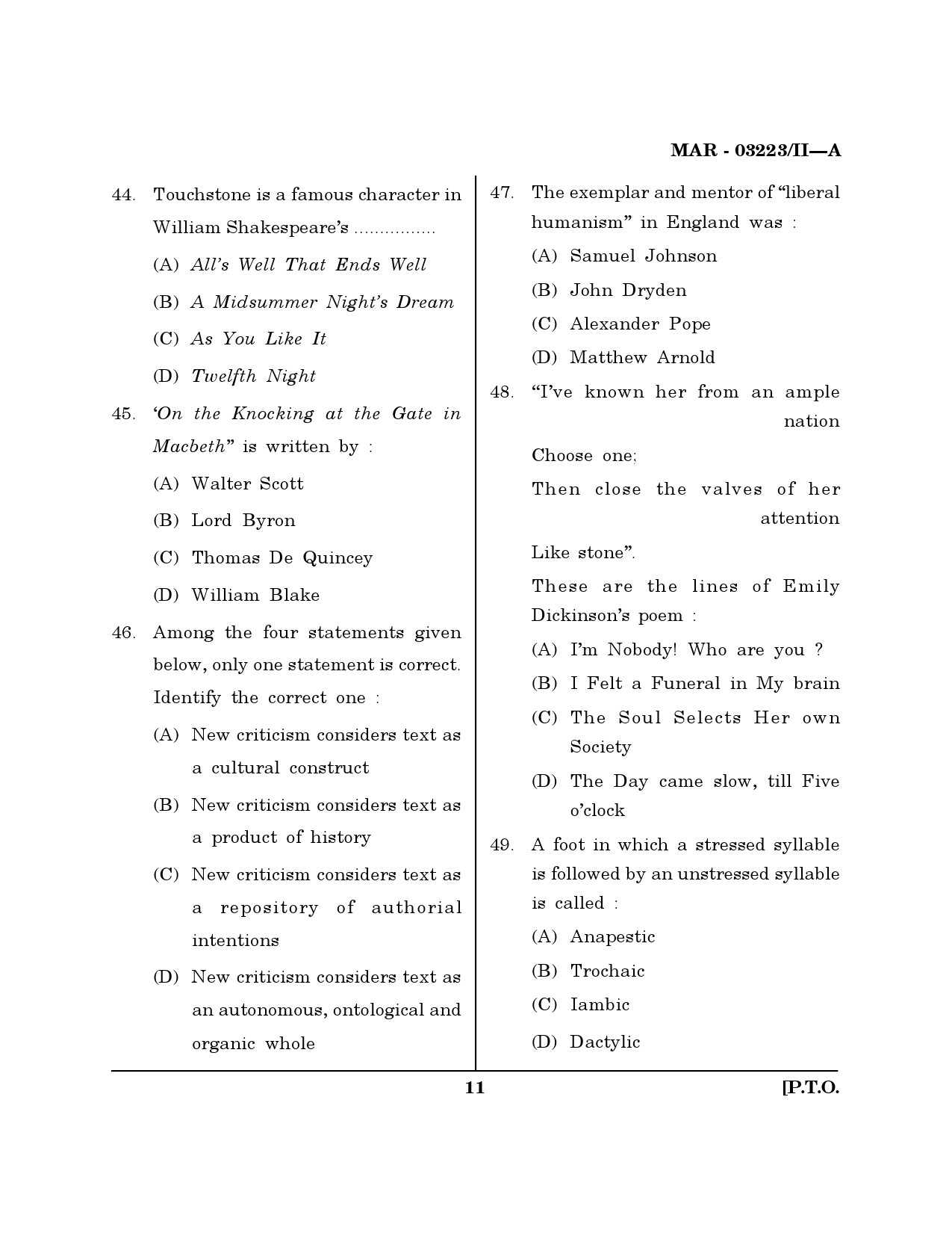 MH SET English Question Paper II March 2023 10