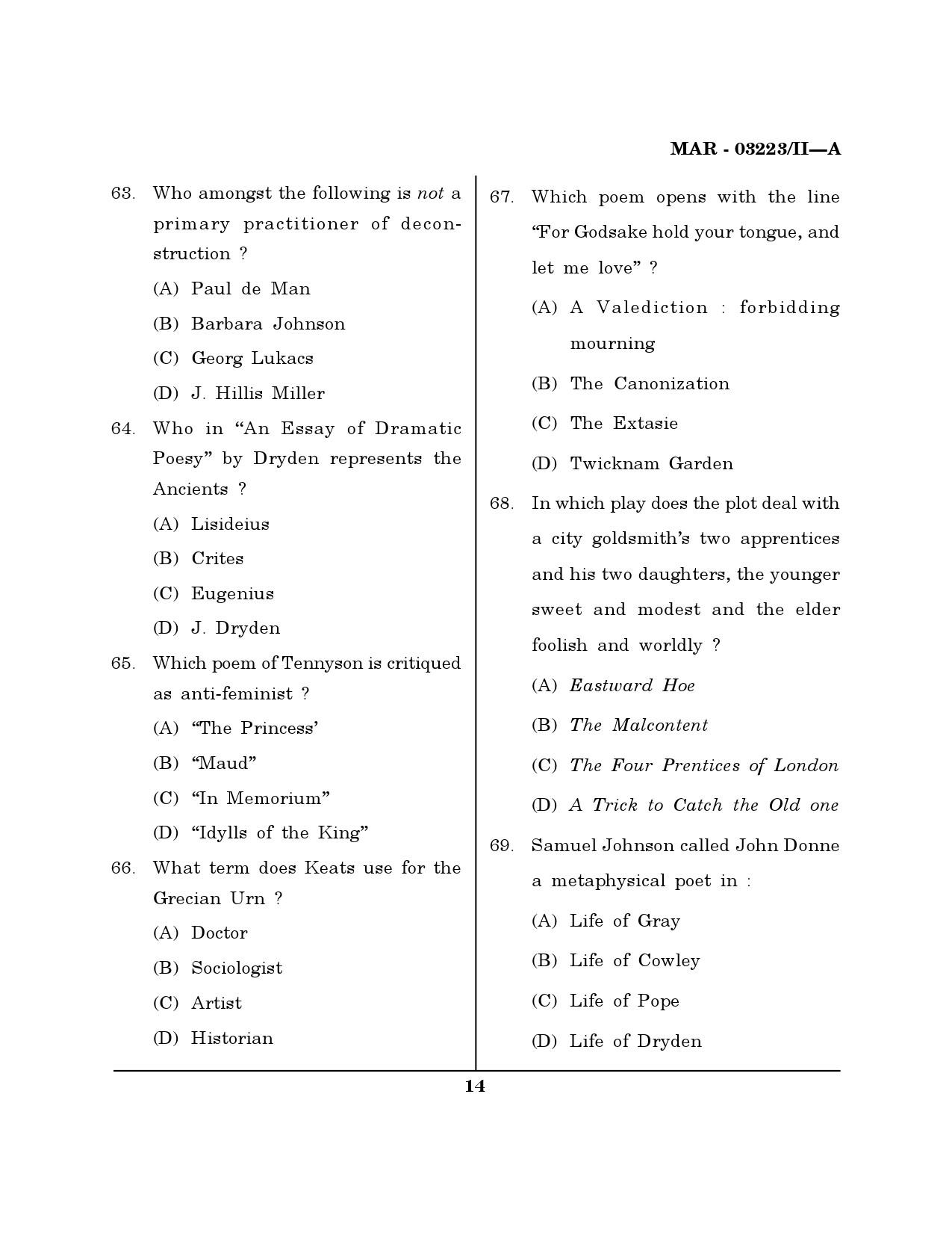 MH SET English Question Paper II March 2023 13