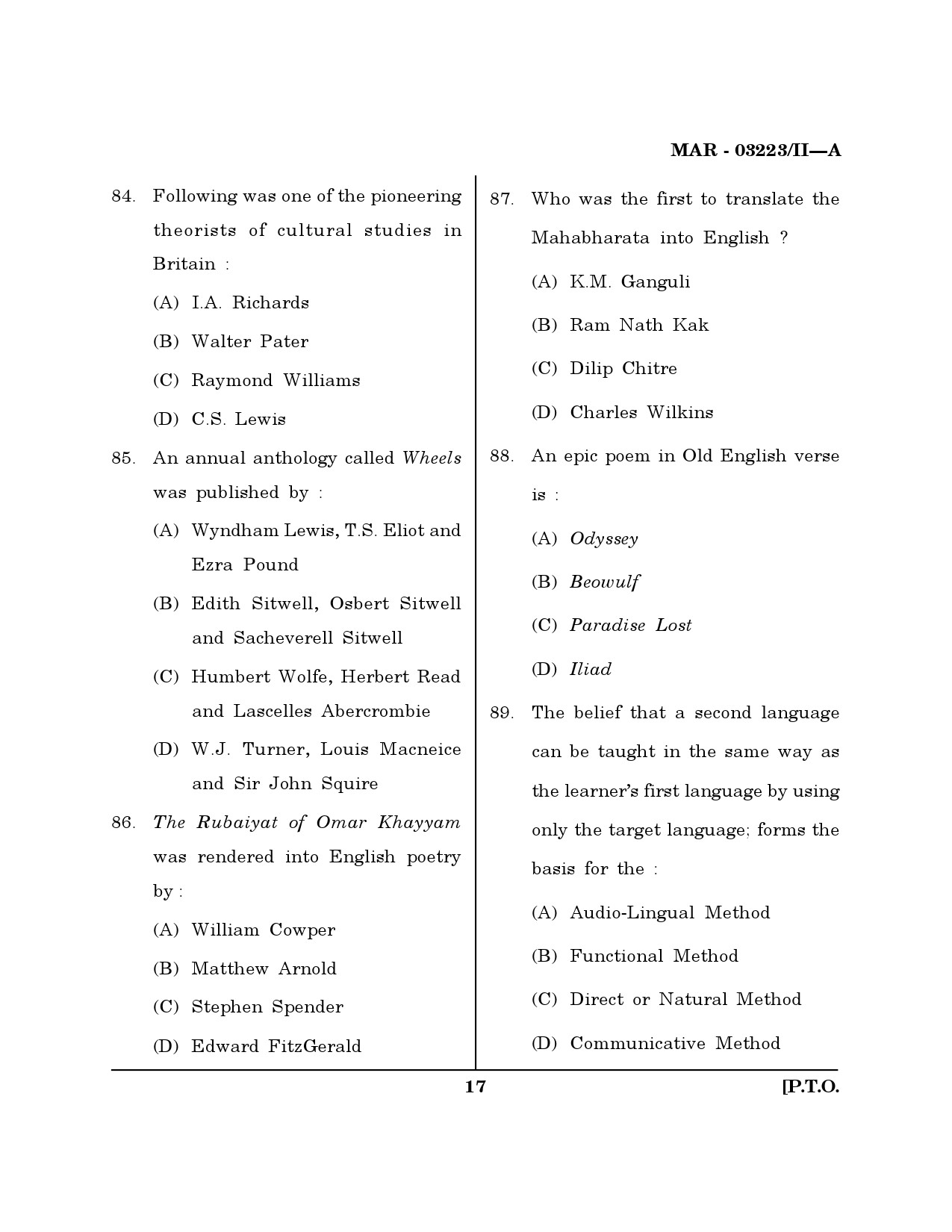 MH SET English Question Paper II March 2023 16