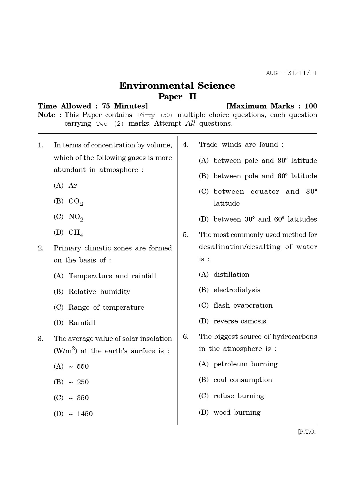 Maharashtra SET Environmental Sciences Question Paper II August 2011 1