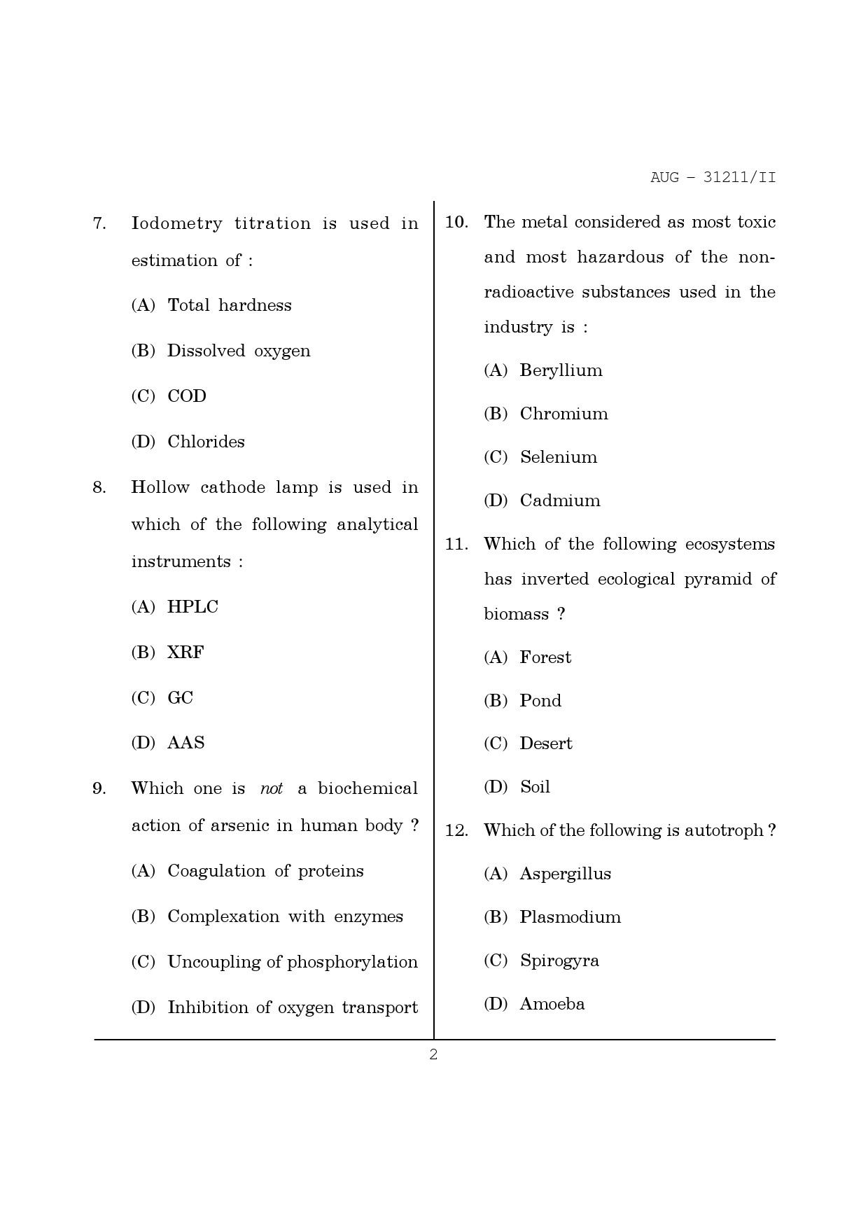 Maharashtra SET Environmental Sciences Question Paper II August 2011 2