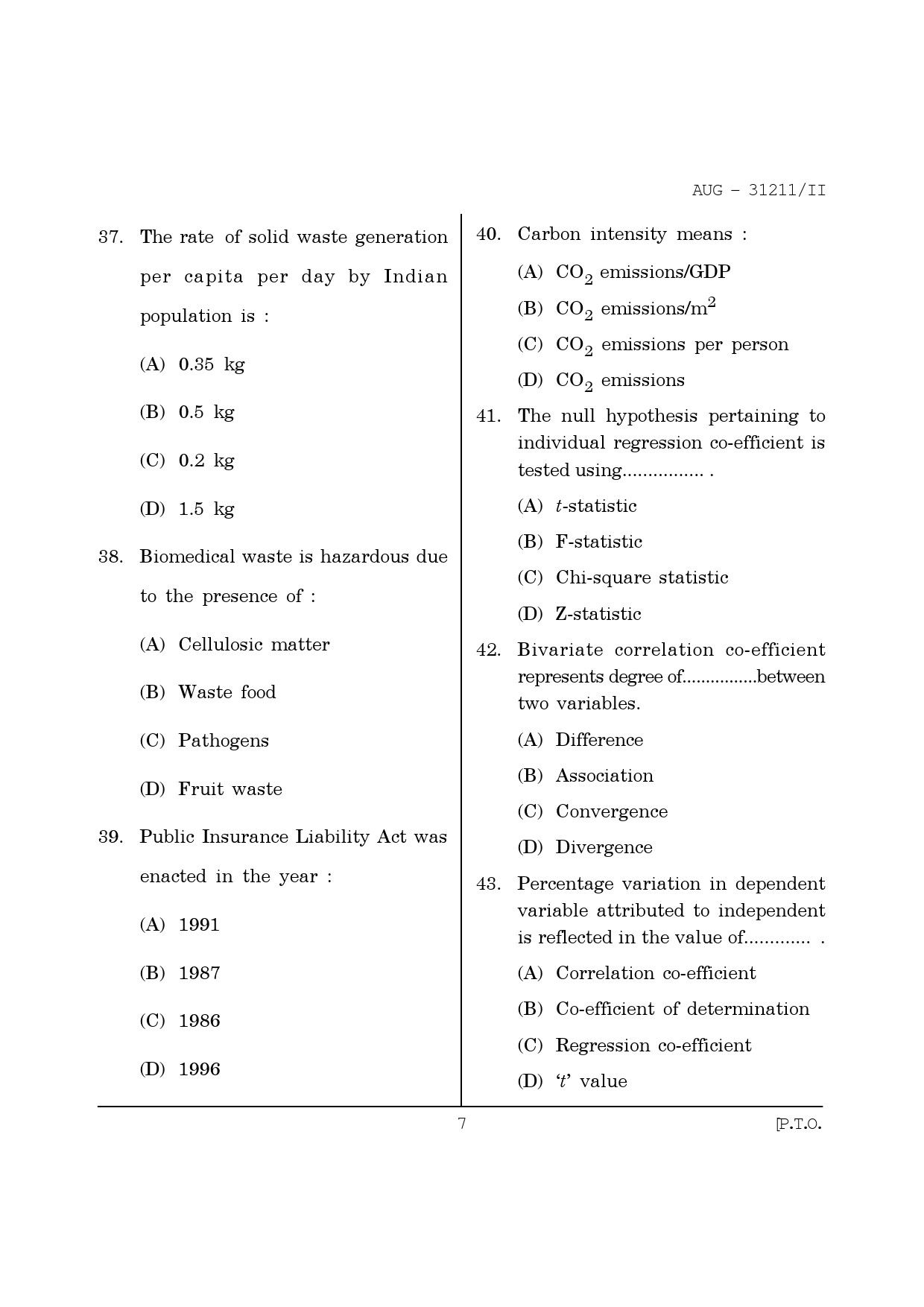 Maharashtra SET Environmental Sciences Question Paper II August 2011 7