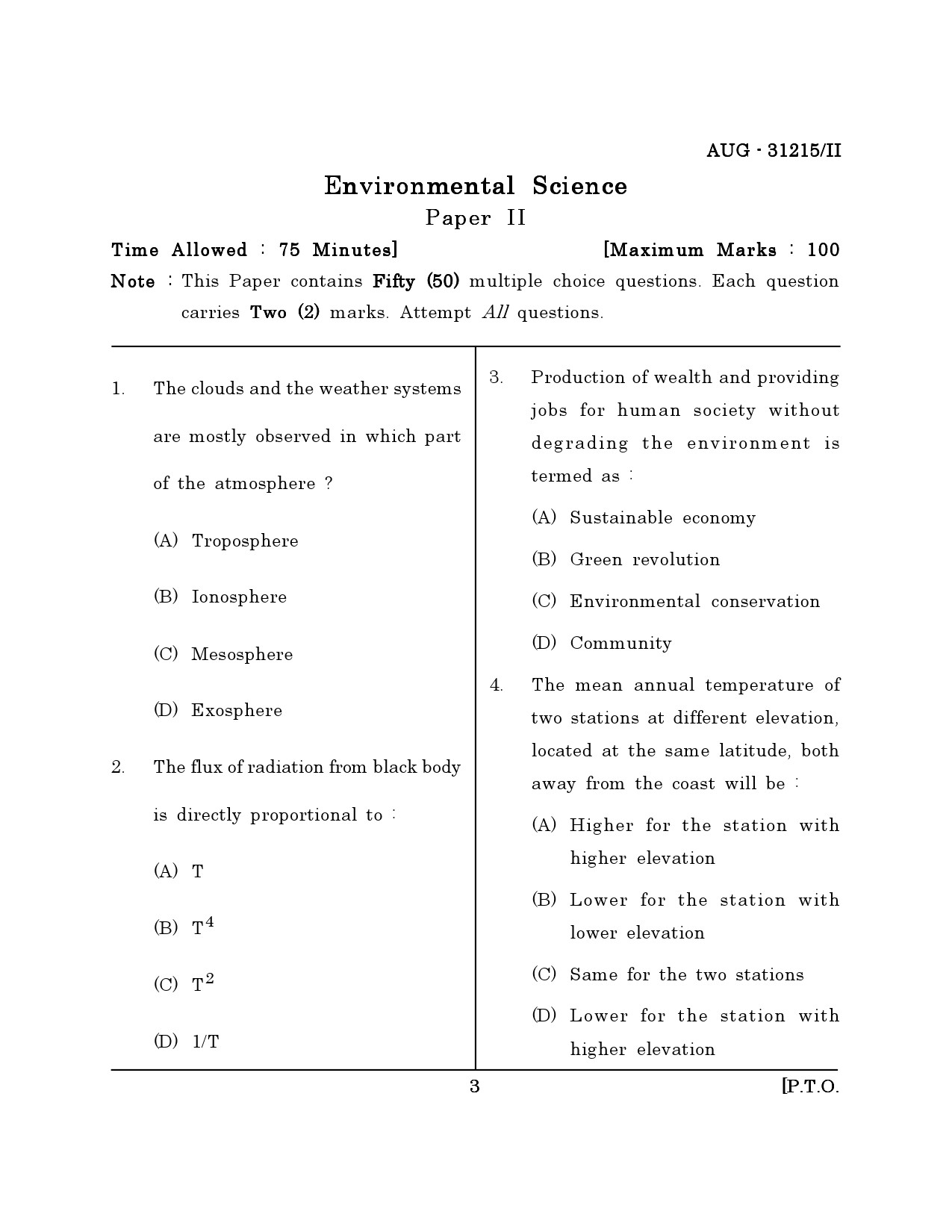 Maharashtra SET Environmental Sciences Question Paper II August 2015 2
