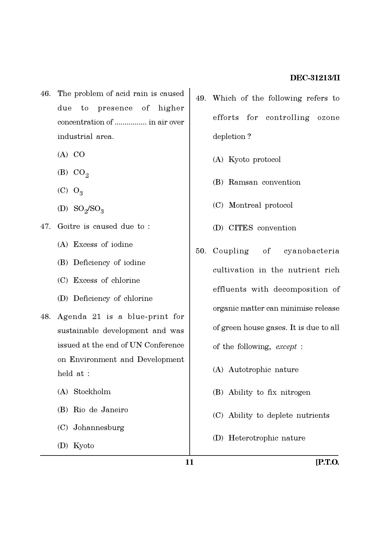 Maharashtra SET Environmental Sciences Question Paper II December 2013 10