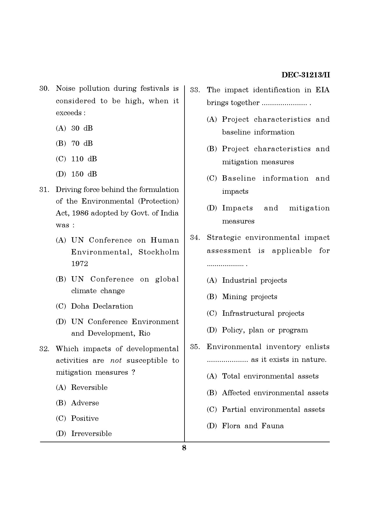 Maharashtra SET Environmental Sciences Question Paper II December 2013 7