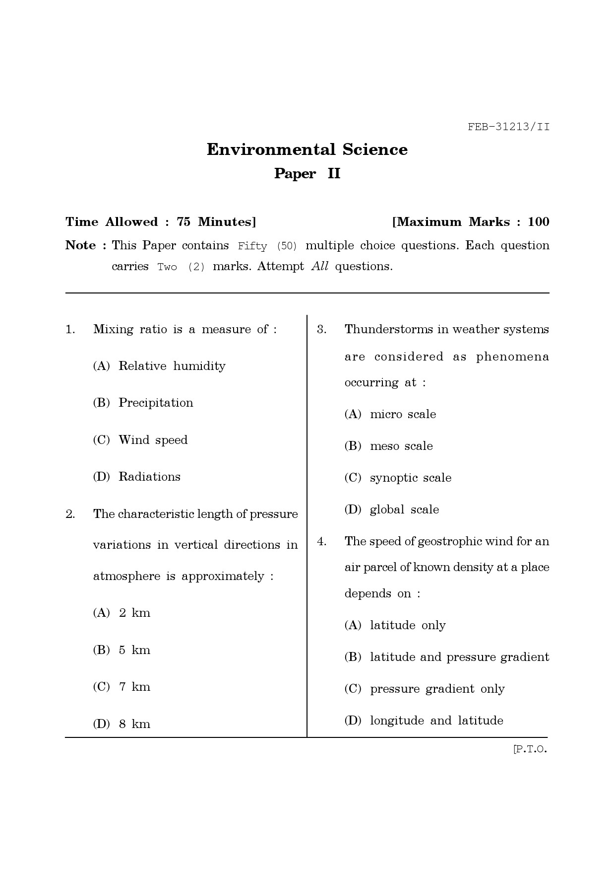 Maharashtra SET Environmental Sciences Question Paper II February 2013 1