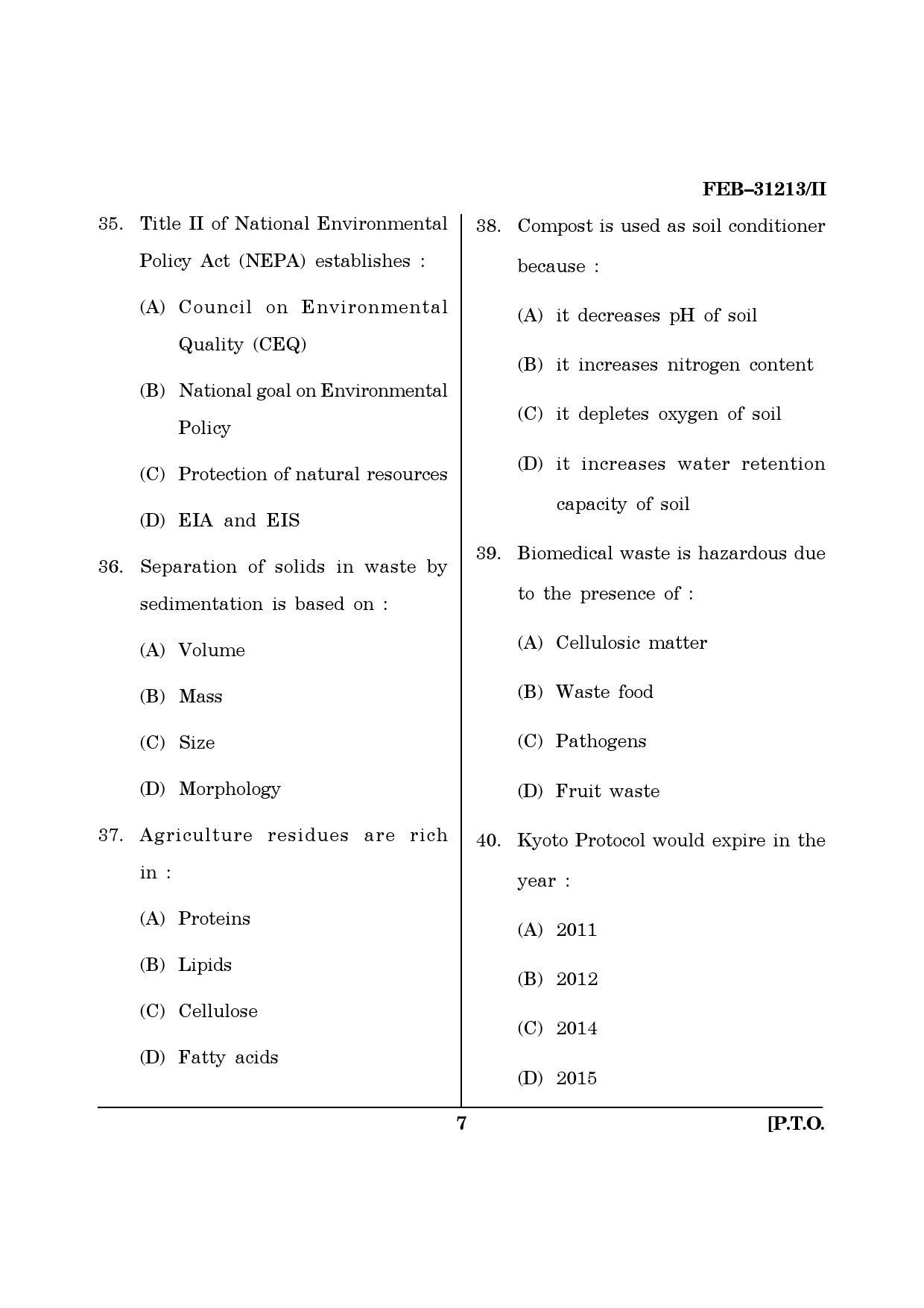 Maharashtra SET Environmental Sciences Question Paper II February 2013 7