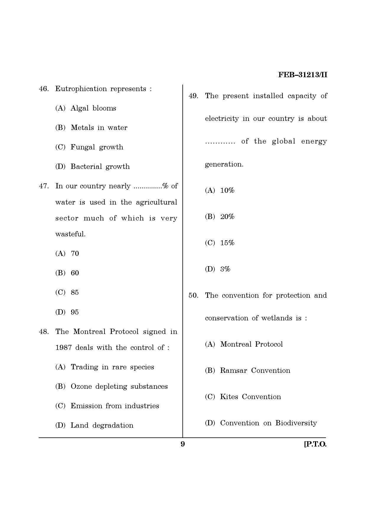 Maharashtra SET Environmental Sciences Question Paper II February 2013 9