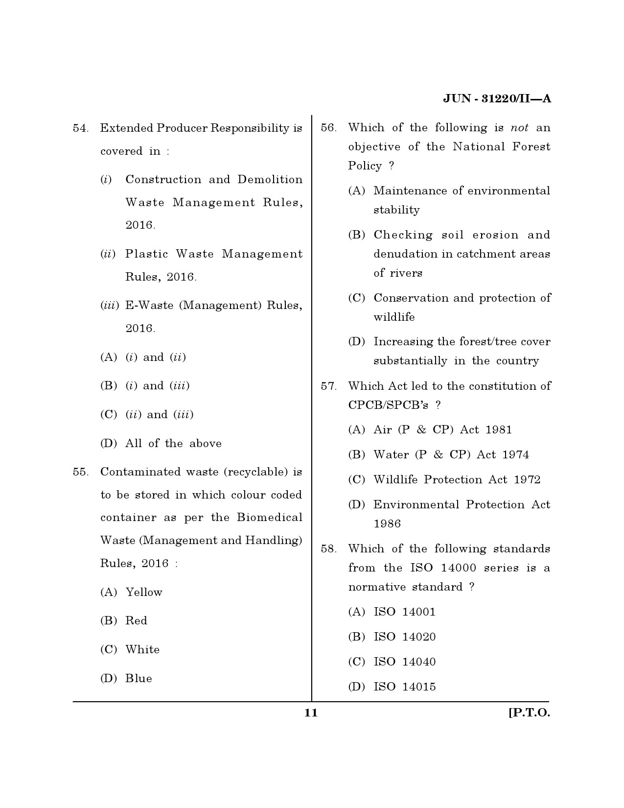 Maharashtra SET Environmental Sciences Question Paper II June 2020 10