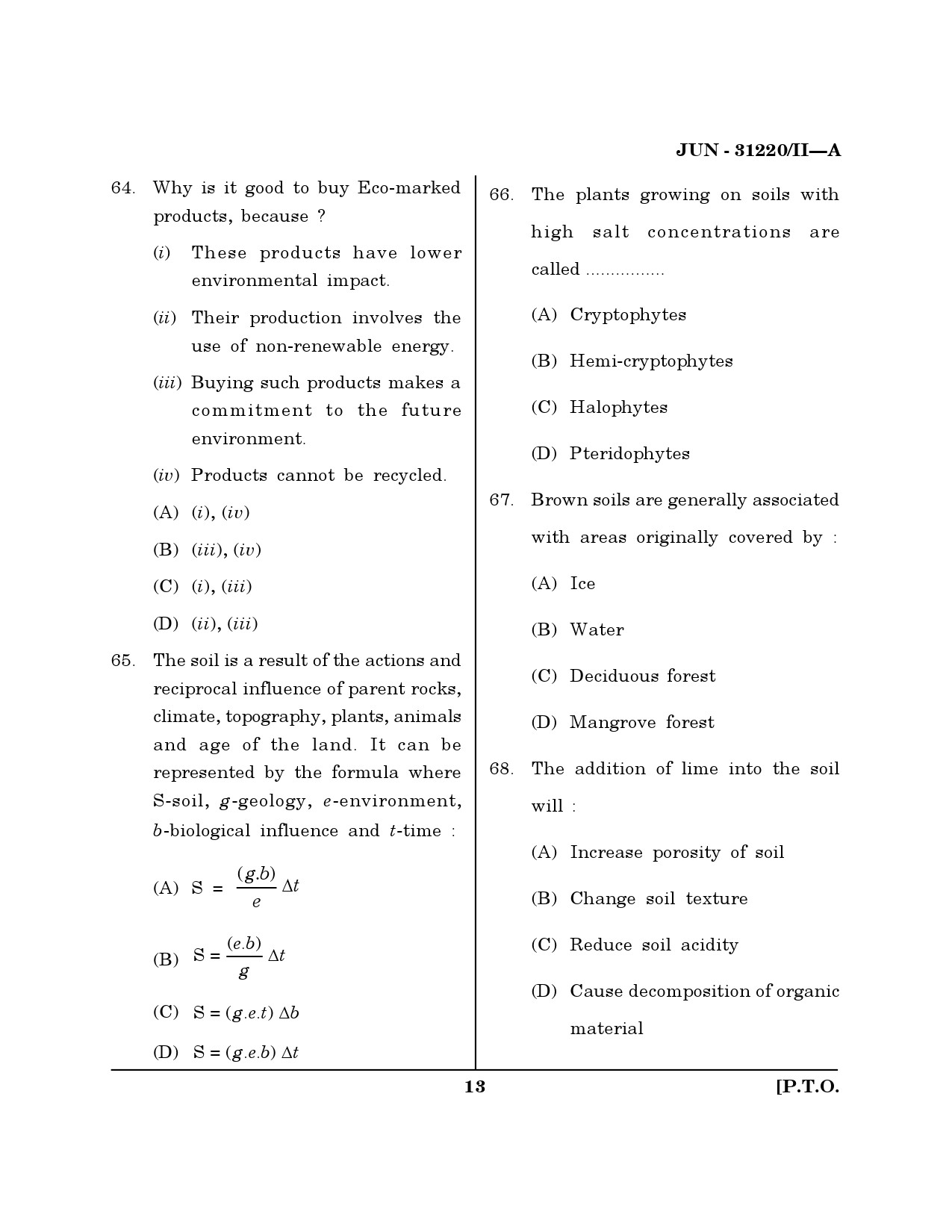 Maharashtra SET Environmental Sciences Question Paper II June 2020 12