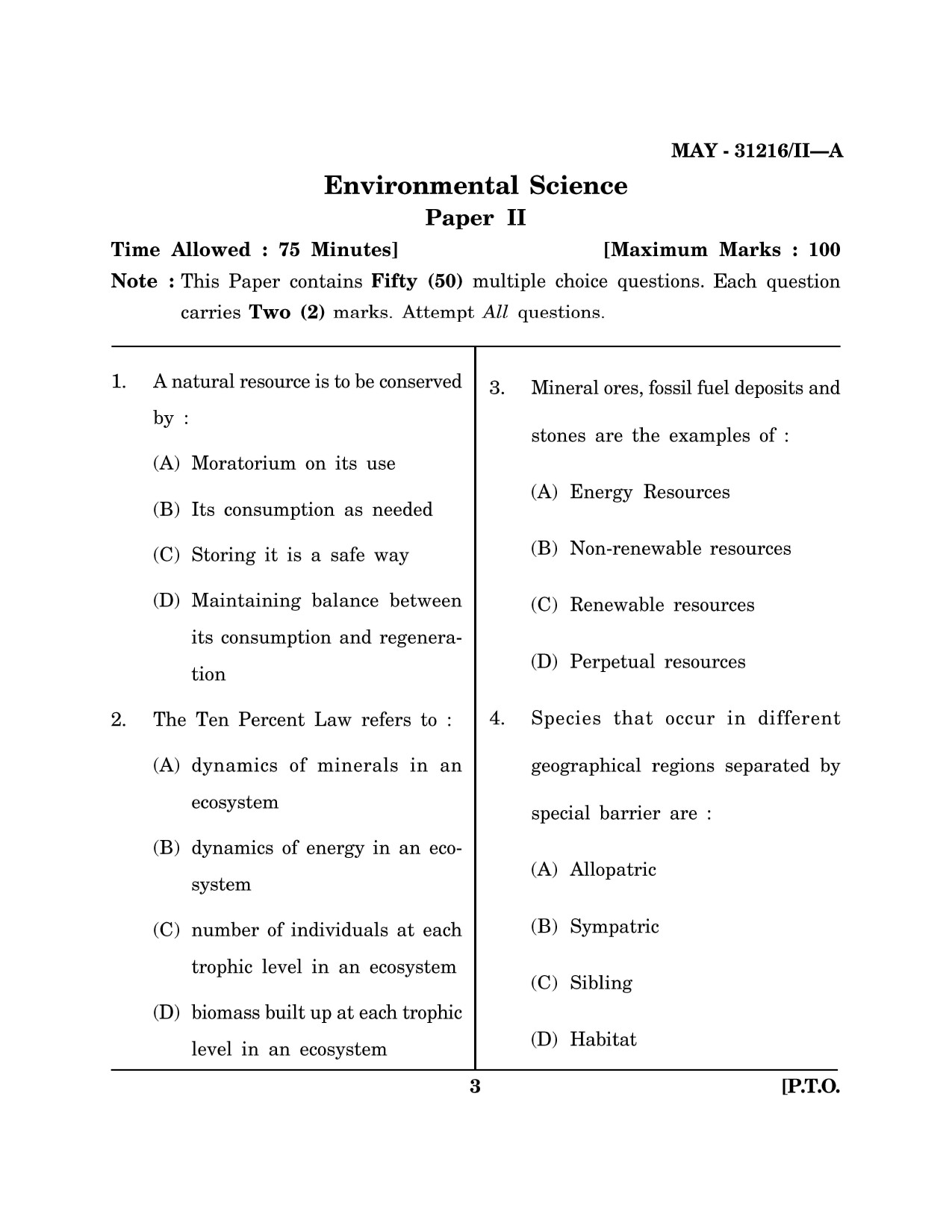 Maharashtra SET Environmental Sciences Question Paper II May 2016 2