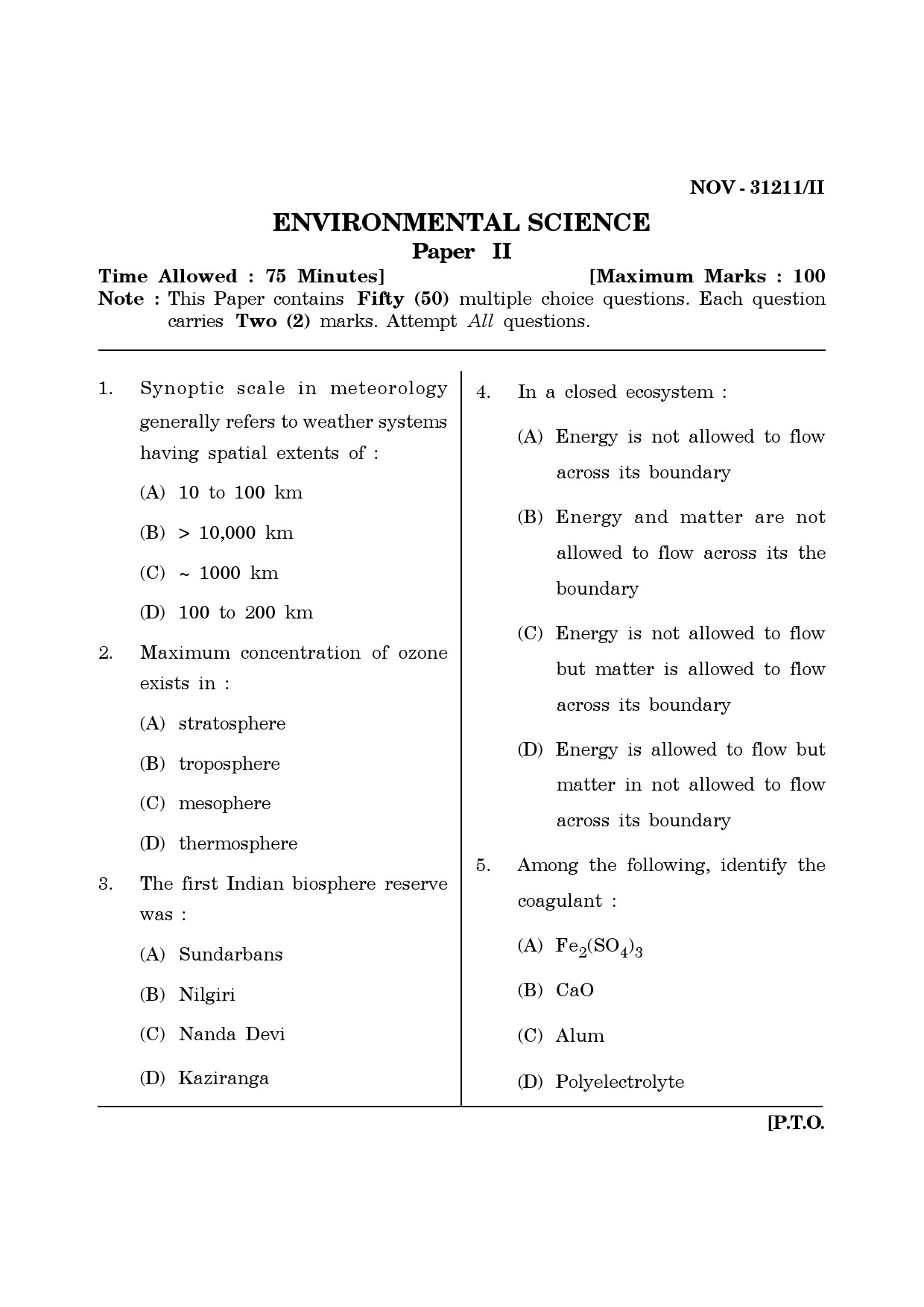 Maharashtra SET Environmental Sciences Question Paper II November 2011 1