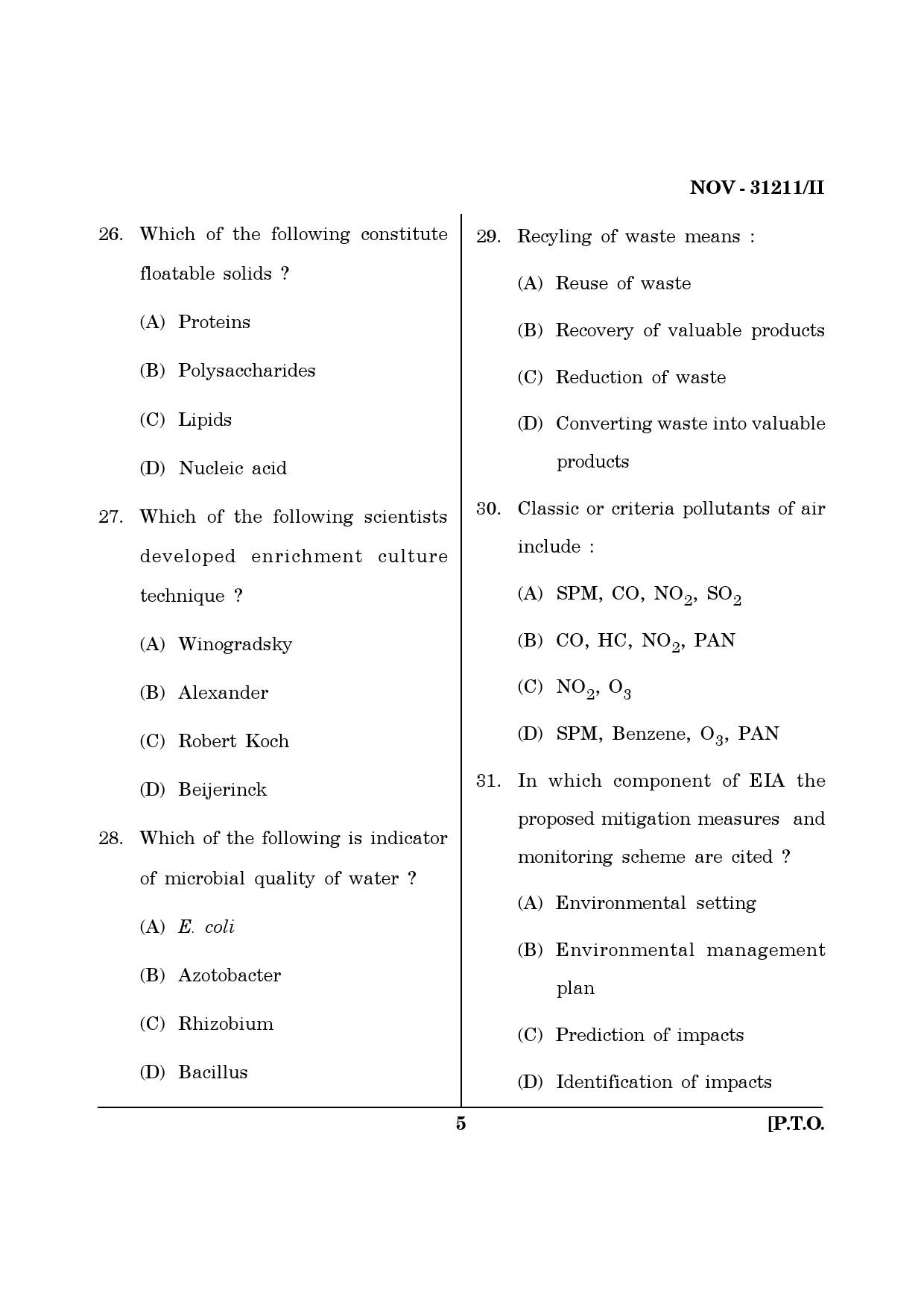 Maharashtra SET Environmental Sciences Question Paper II November 2011 5