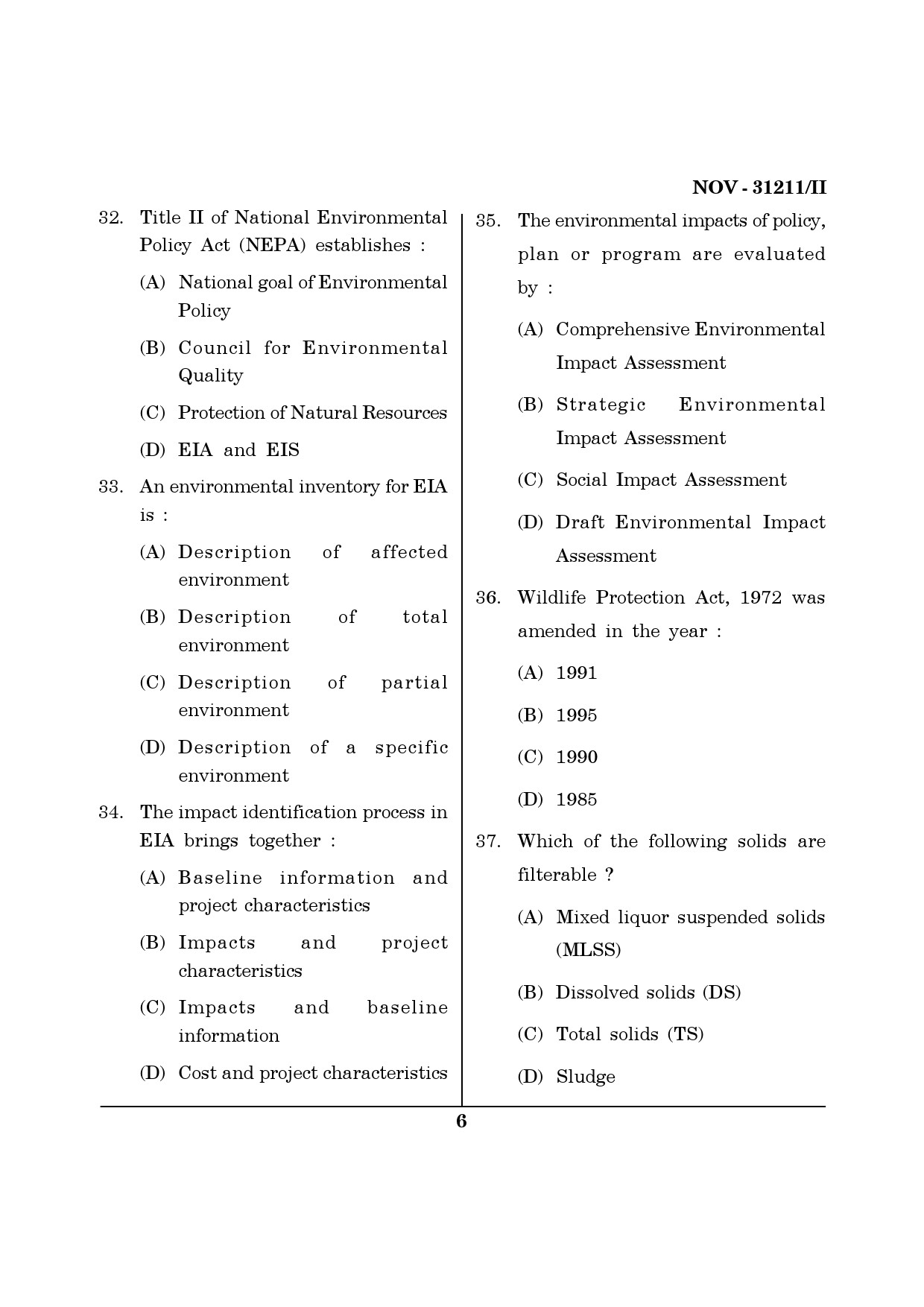 Maharashtra SET Environmental Sciences Question Paper II November 2011 6
