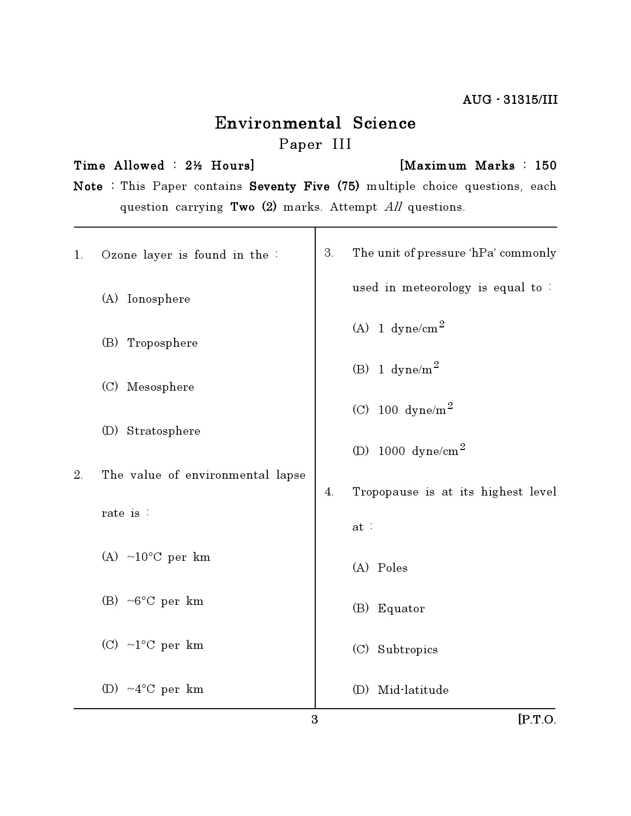 Maharashtra SET Environmental Sciences Question Paper III August 2015 2