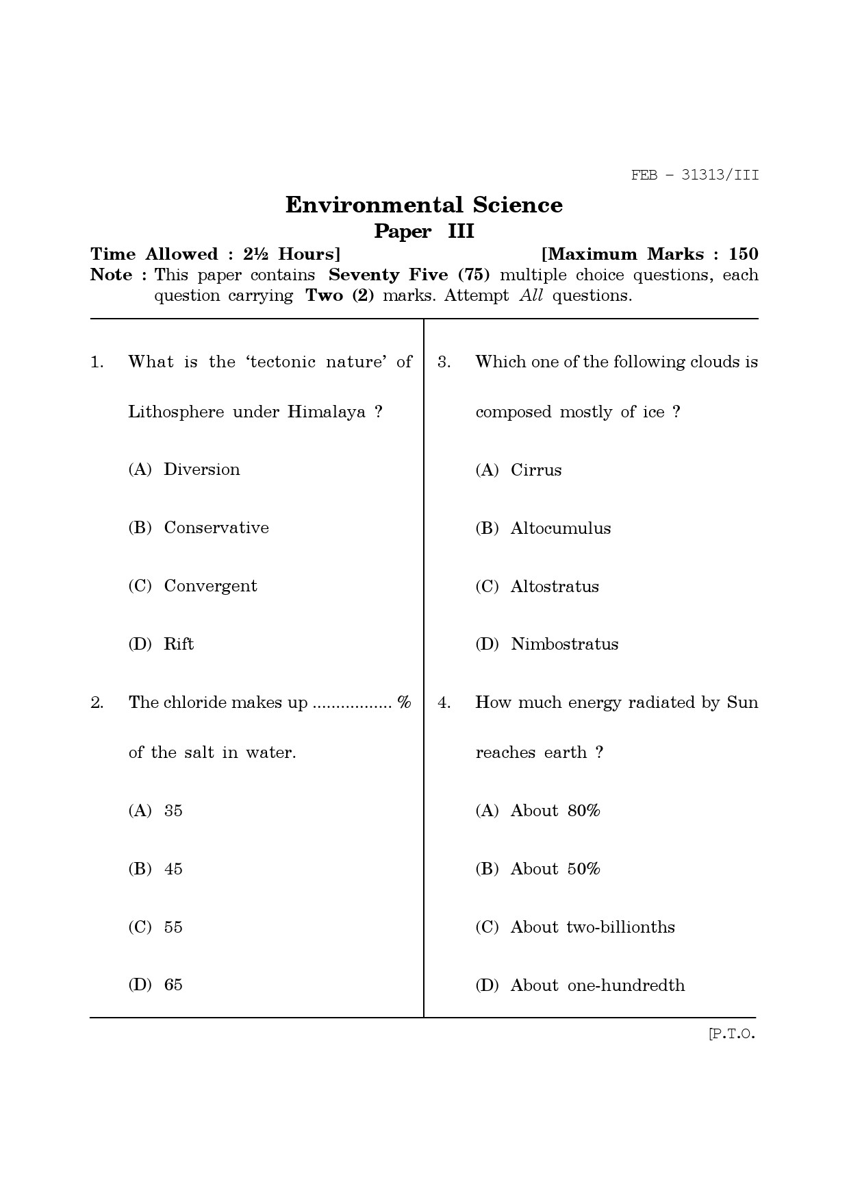 Maharashtra SET Environmental Sciences Question Paper III February 2013 1