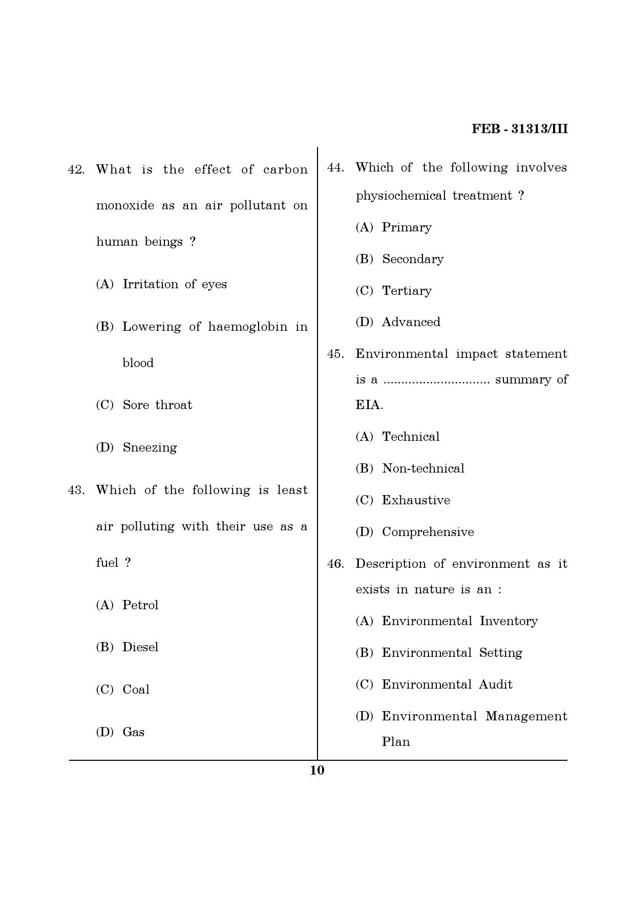 Maharashtra SET Environmental Sciences Question Paper III February 2013 10