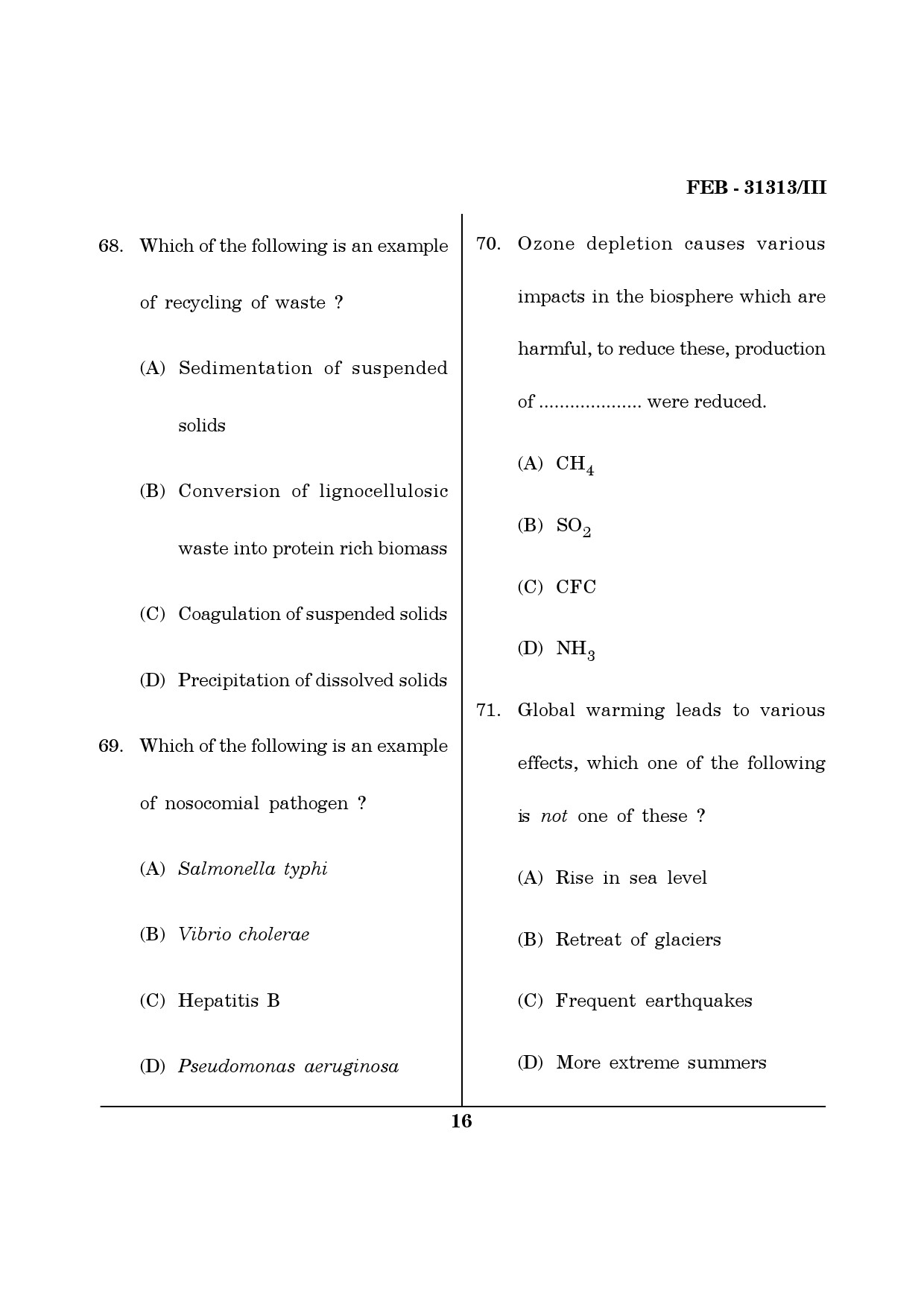 Maharashtra SET Environmental Sciences Question Paper III February 2013 16
