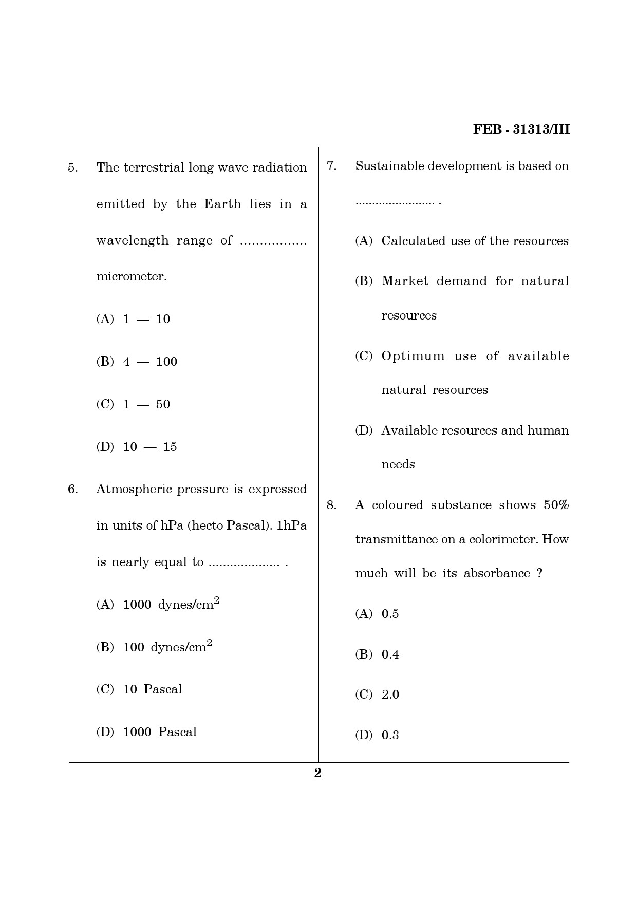 Maharashtra SET Environmental Sciences Question Paper III February 2013 2