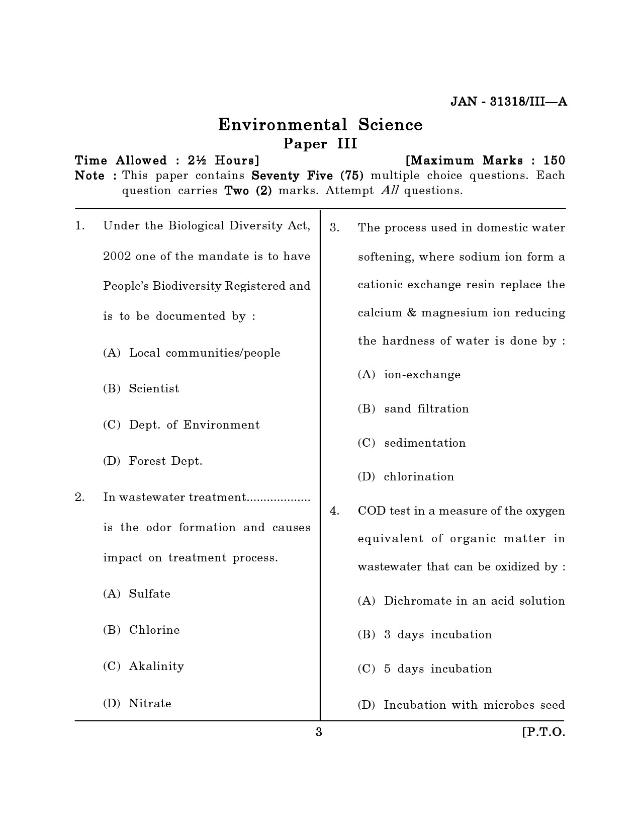 Maharashtra SET Environmental Sciences Question Paper III January 2018 2