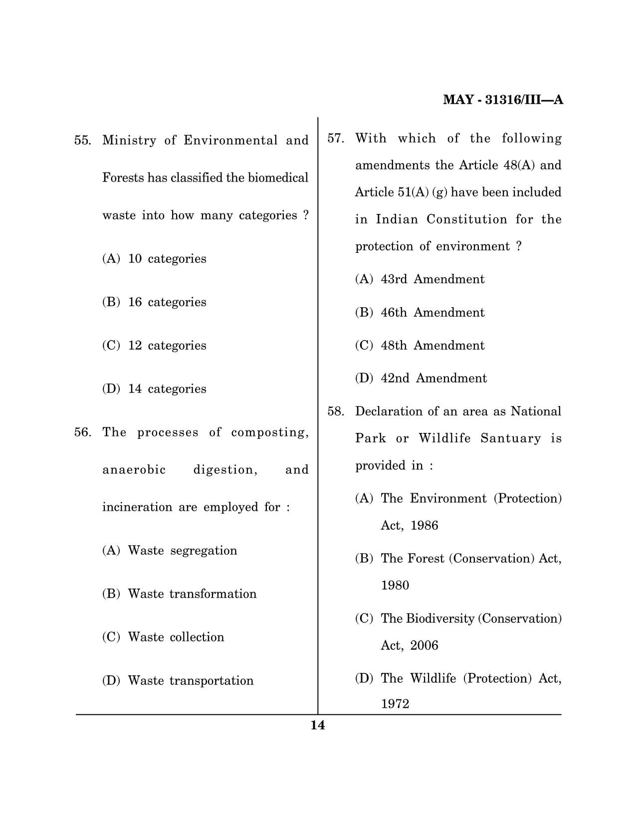 Maharashtra SET Environmental Sciences Question Paper III May 2016 13