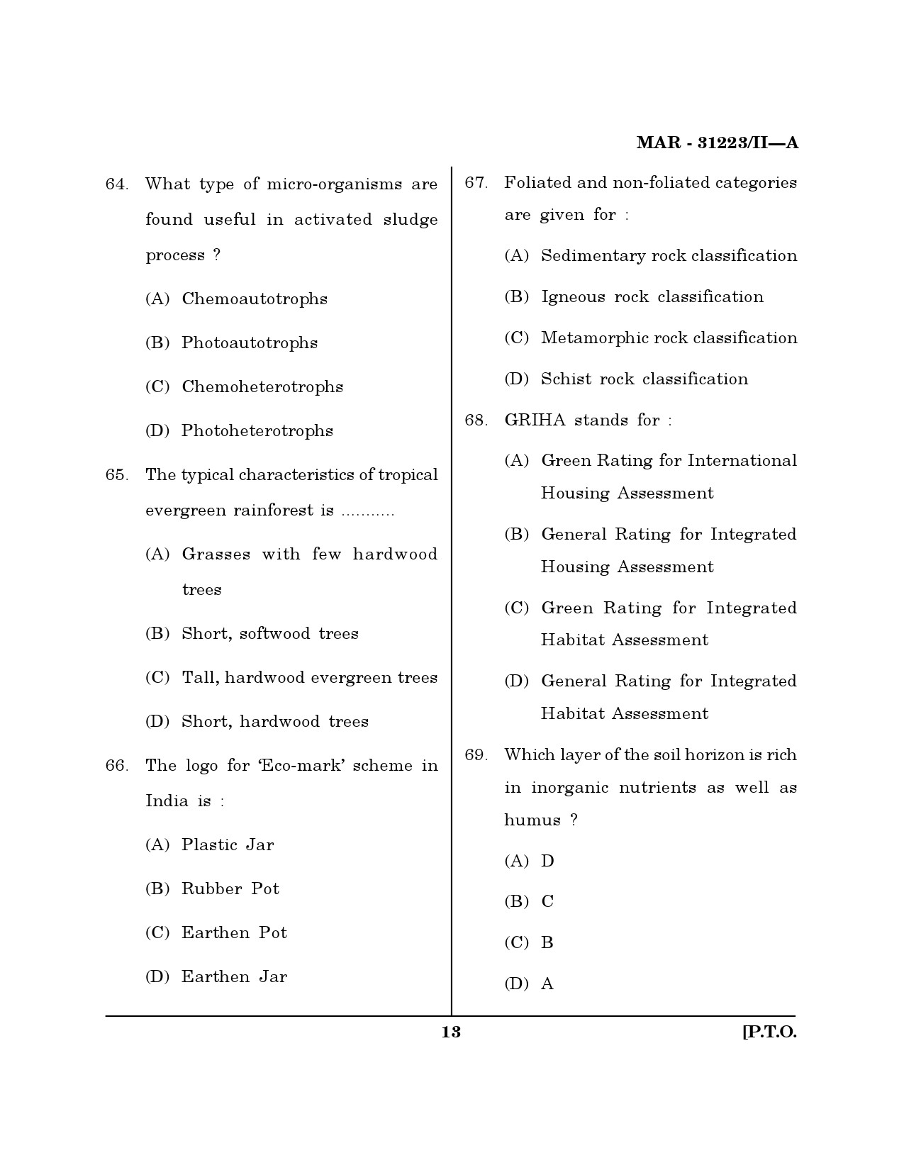 MH SET Environmental Sciences Question Paper II March 2023 12