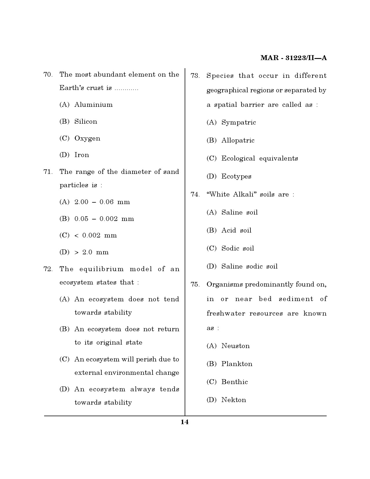 MH SET Environmental Sciences Question Paper II March 2023 13