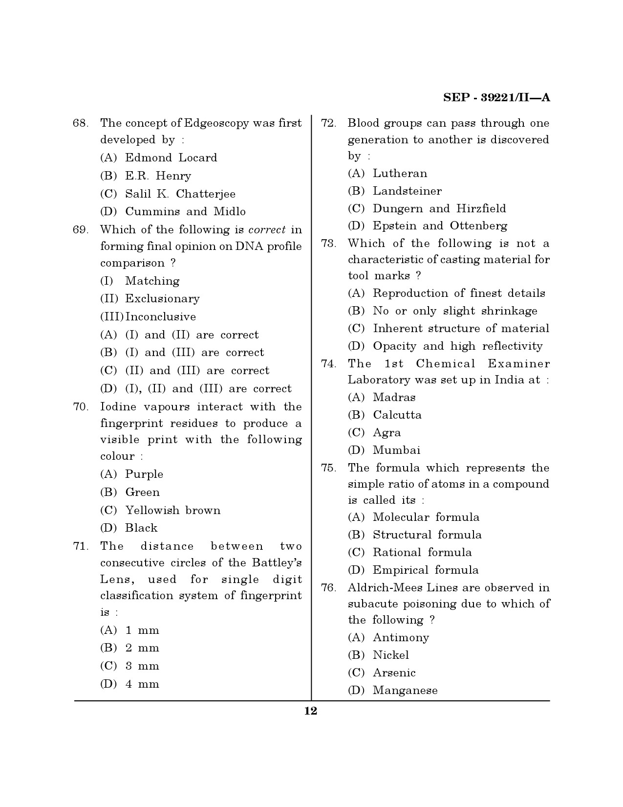 Maharashtra SET Forensic Science Exam Question Paper September 2021 11