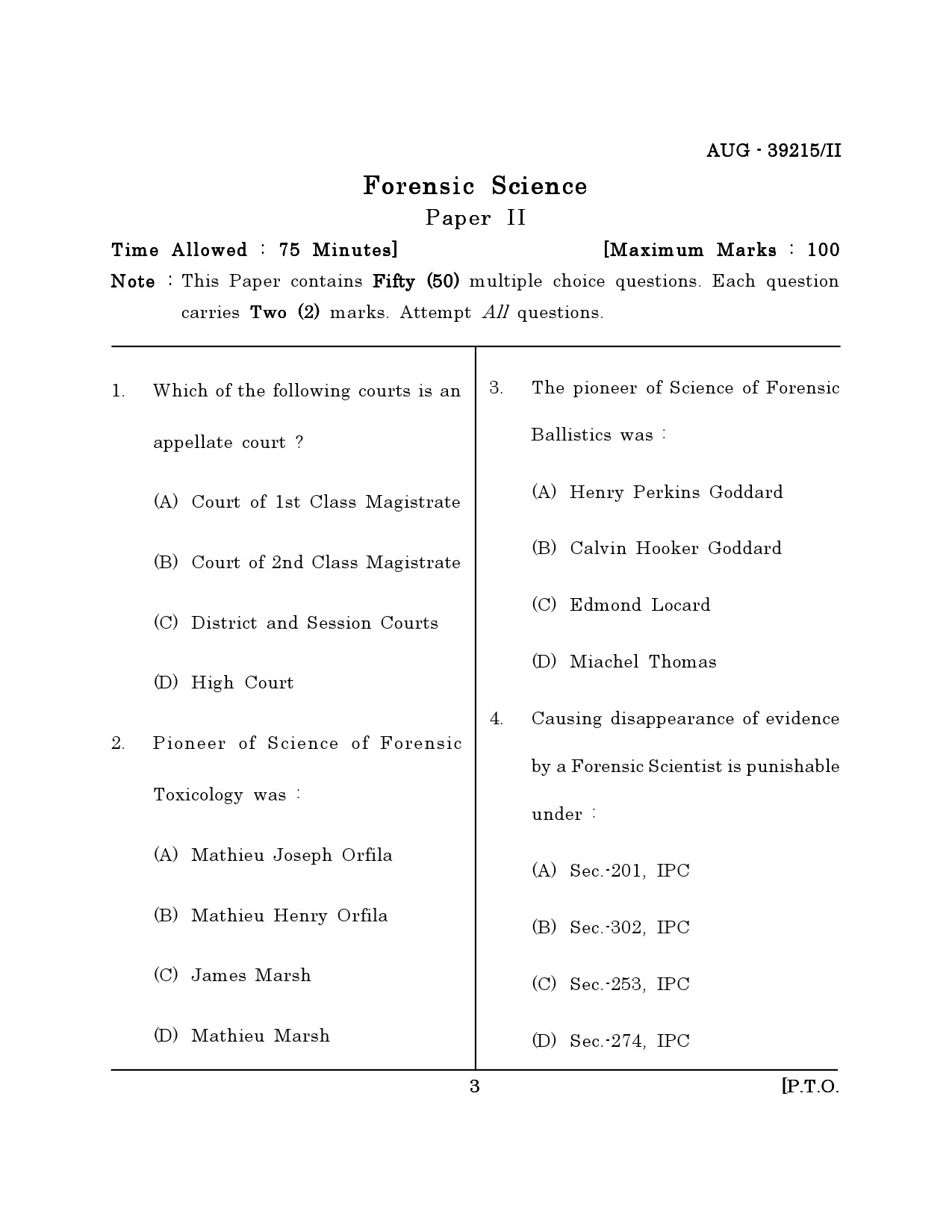 Maharashtra SET Forensic Science Question Paper II August 2015 2